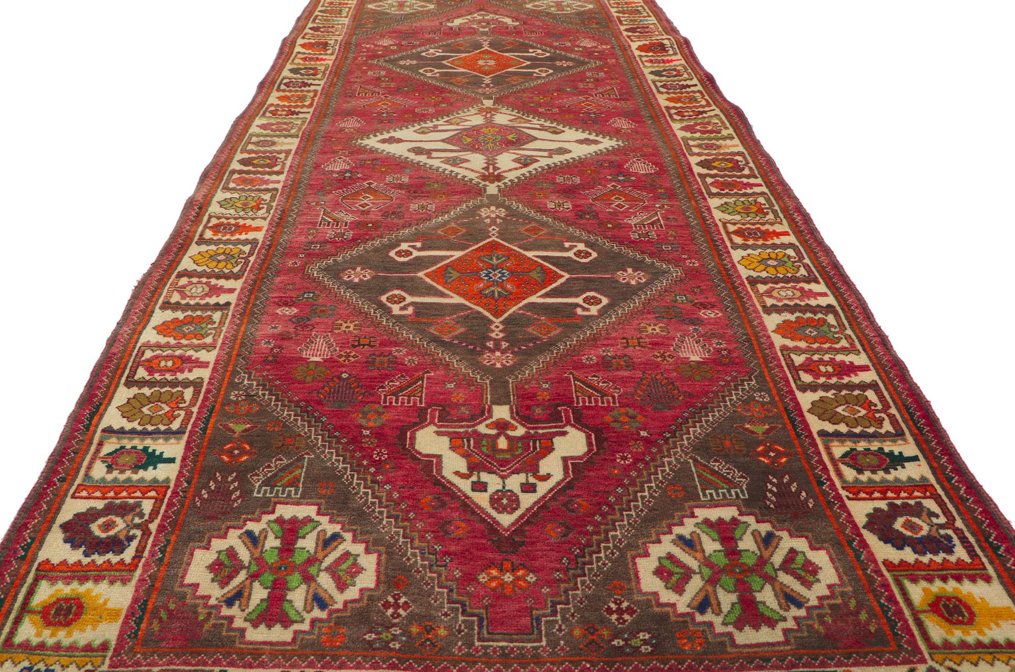 Vintage Persian Ghashghaei Runner with Tribal Style In Good Condition For Sale In Dallas, TX