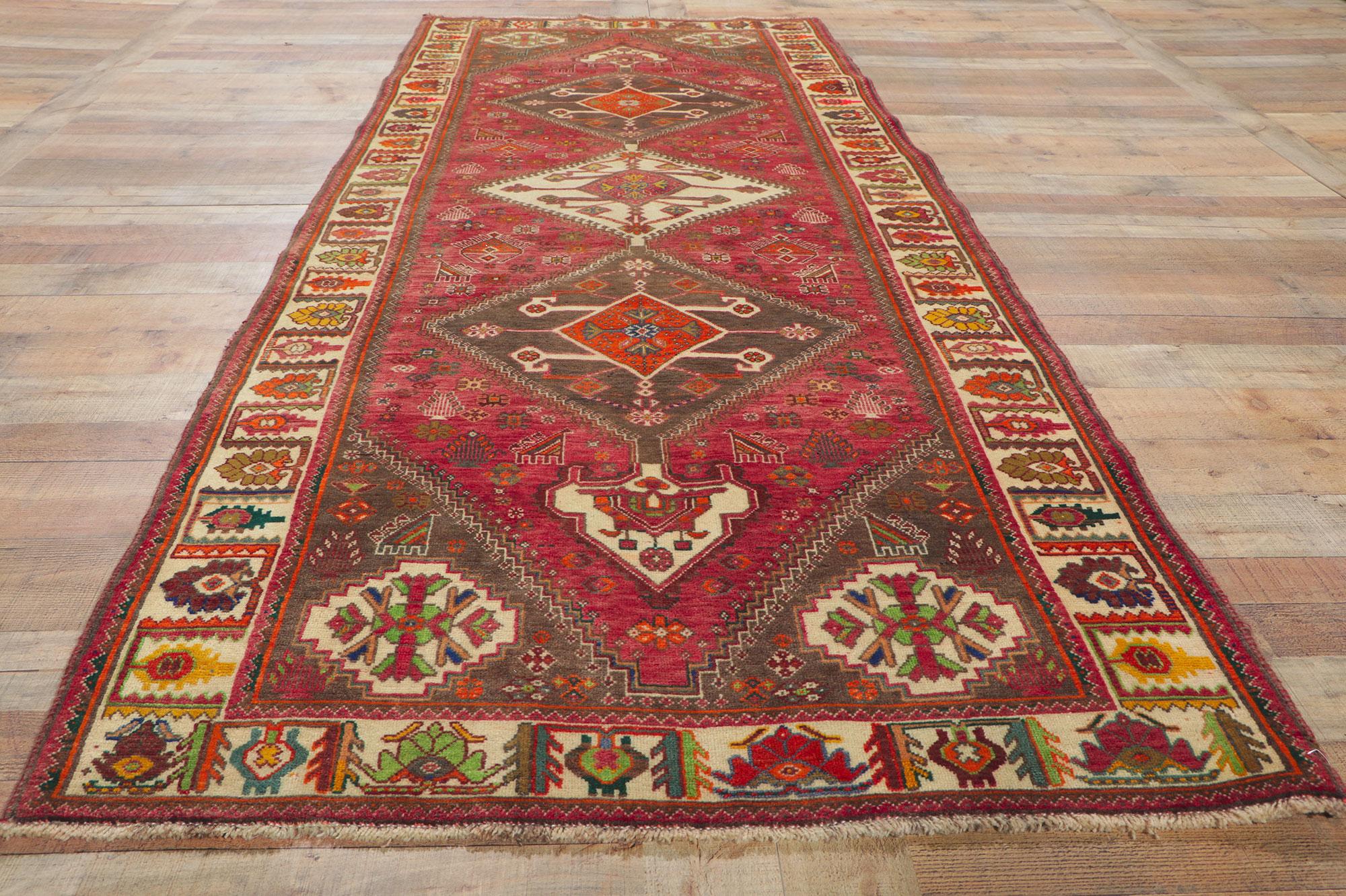 Vintage Persian Ghashghaei Runner with Tribal Style For Sale 1