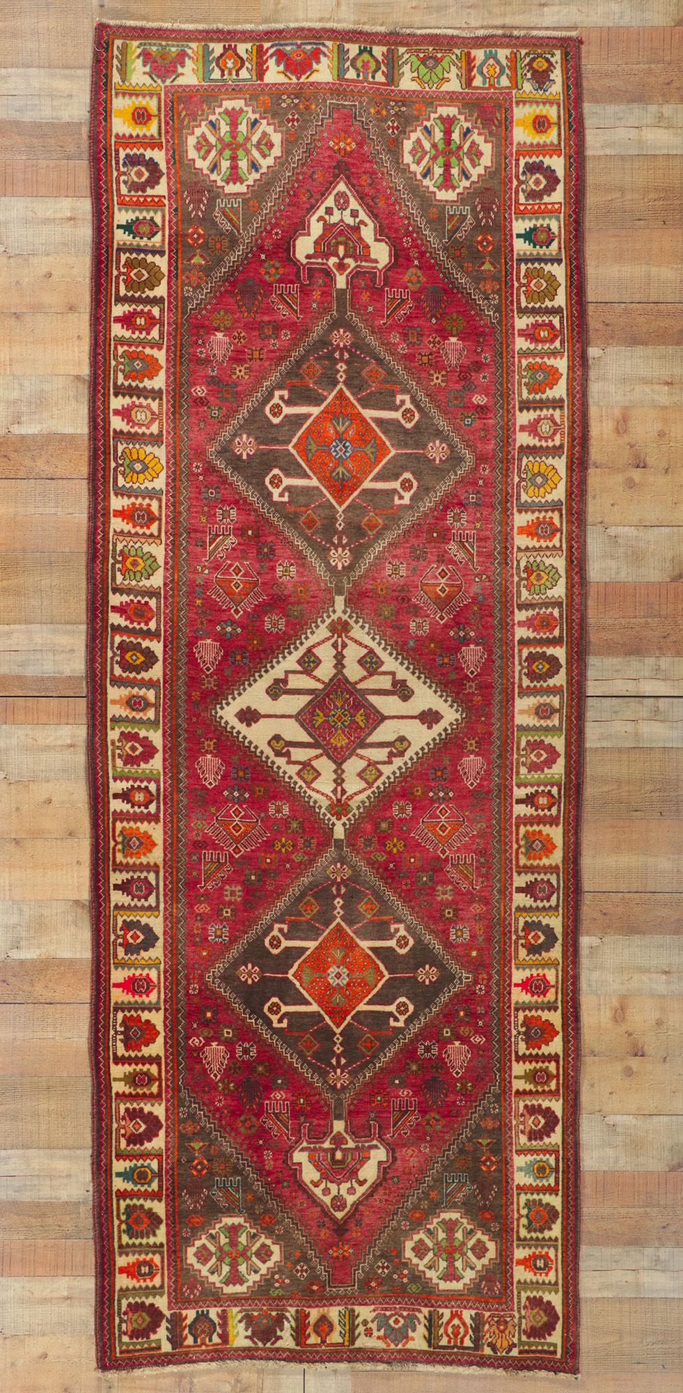 Vintage Persian Ghashghaei Runner with Tribal Style For Sale 2