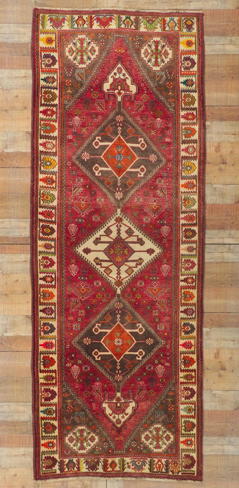 Vintage Persian Ghashghaei Runner with Tribal Style For Sale at 1stDibs