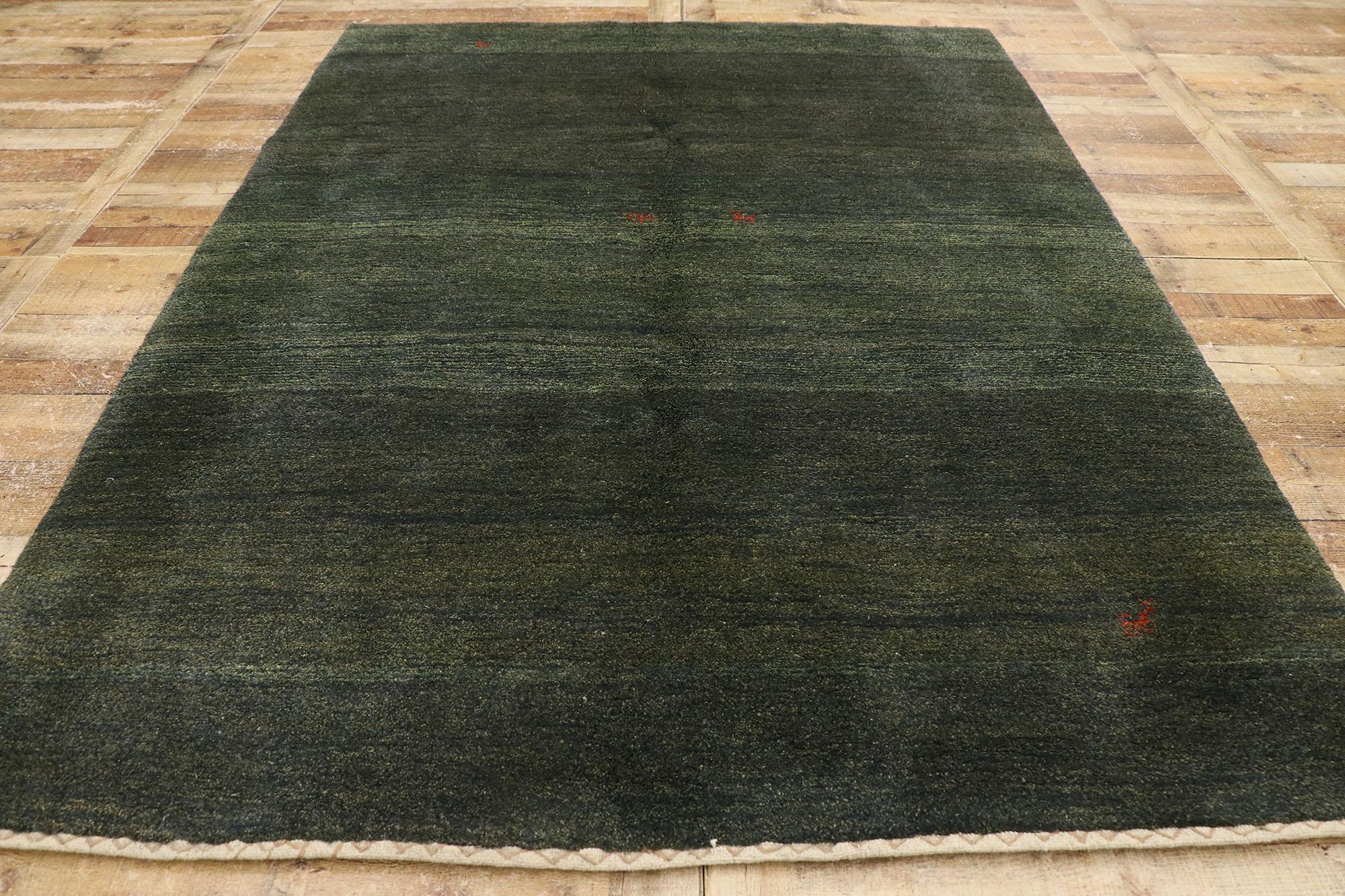 Wool Vintage Persian Green Gabbeh Rug with Modern Biophilic Design For Sale