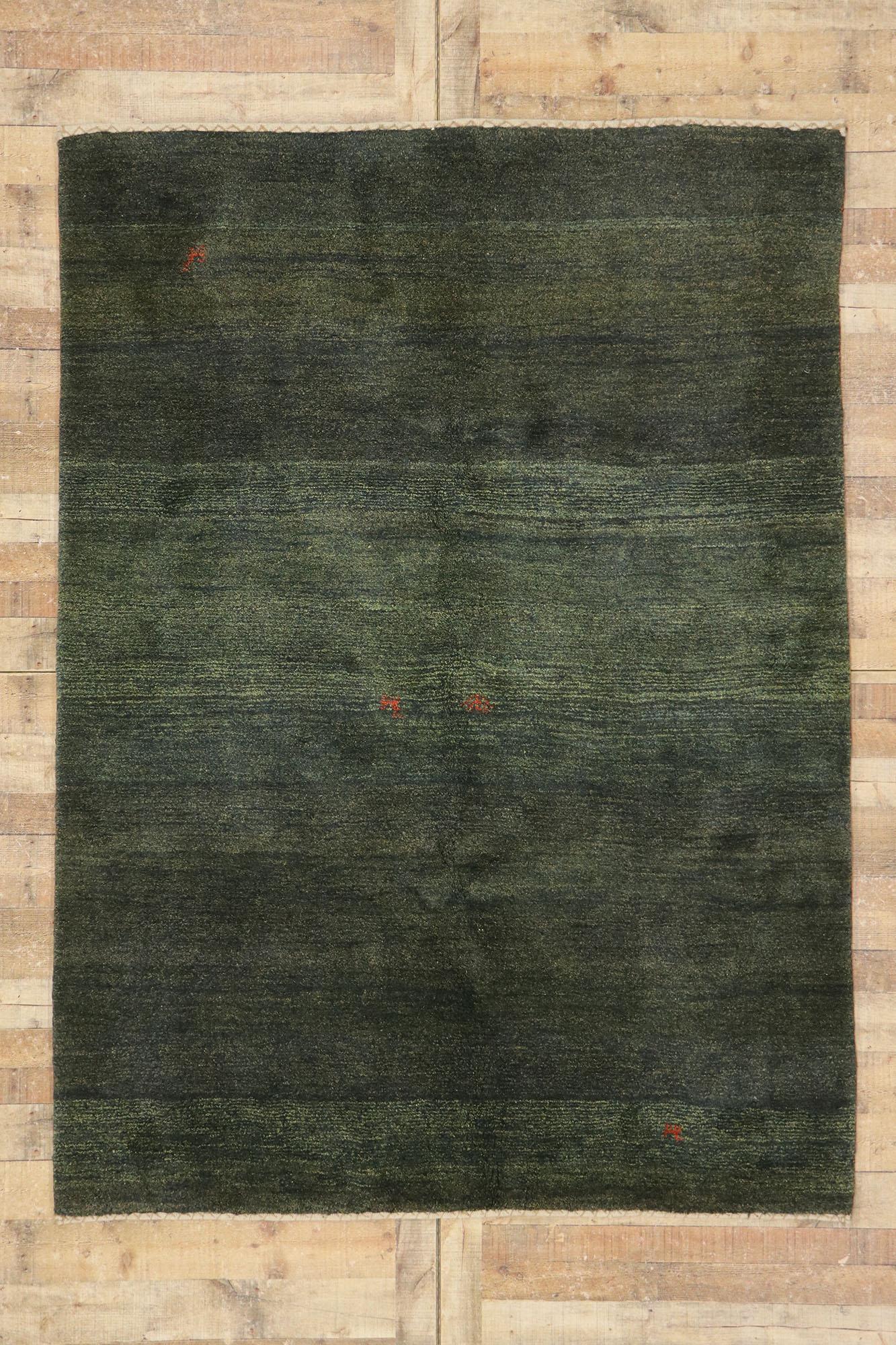 Vintage Persian Green Gabbeh Rug with Modern Biophilic Design For Sale 1
