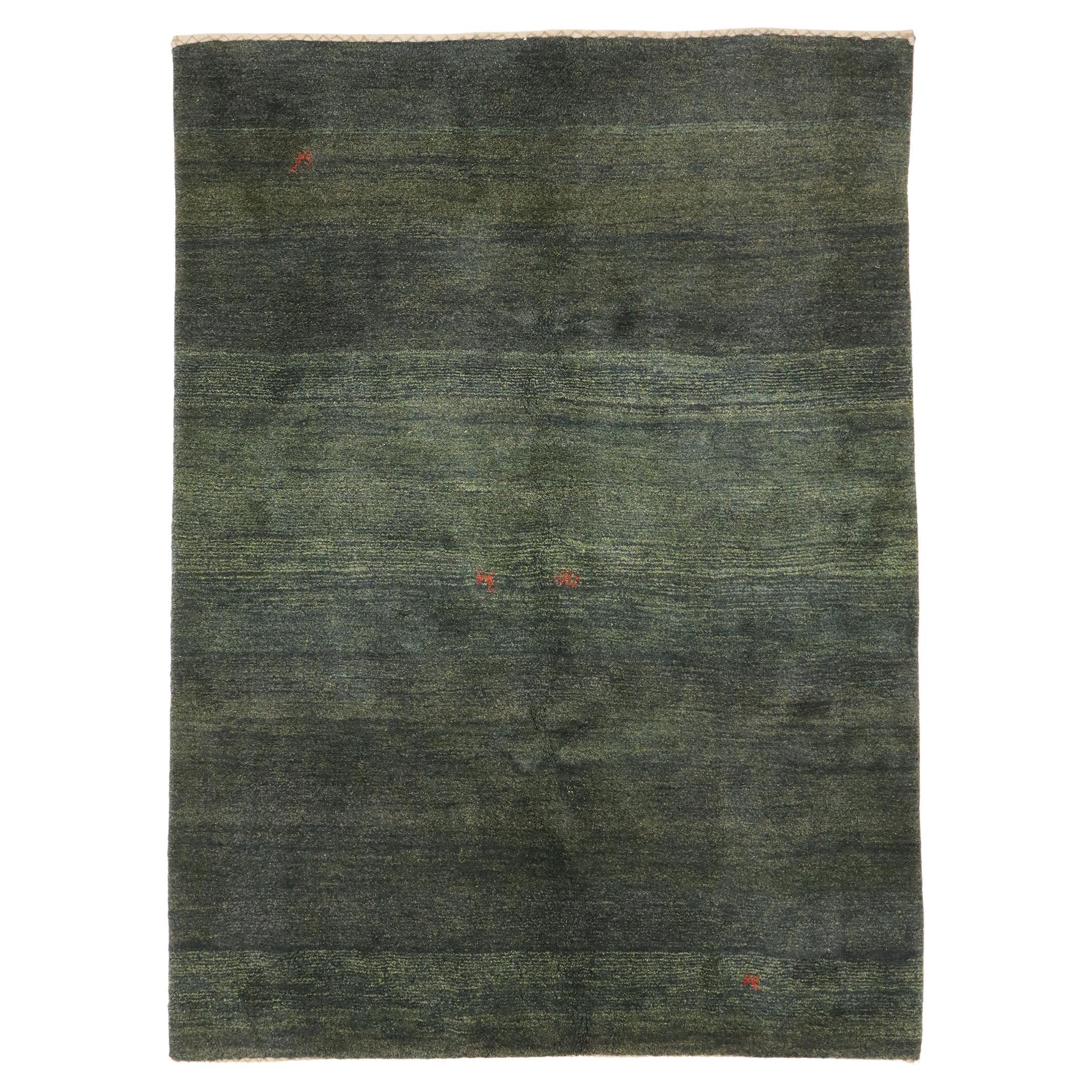 Vintage Persian Green Gabbeh Rug with Modern Biophilic Design