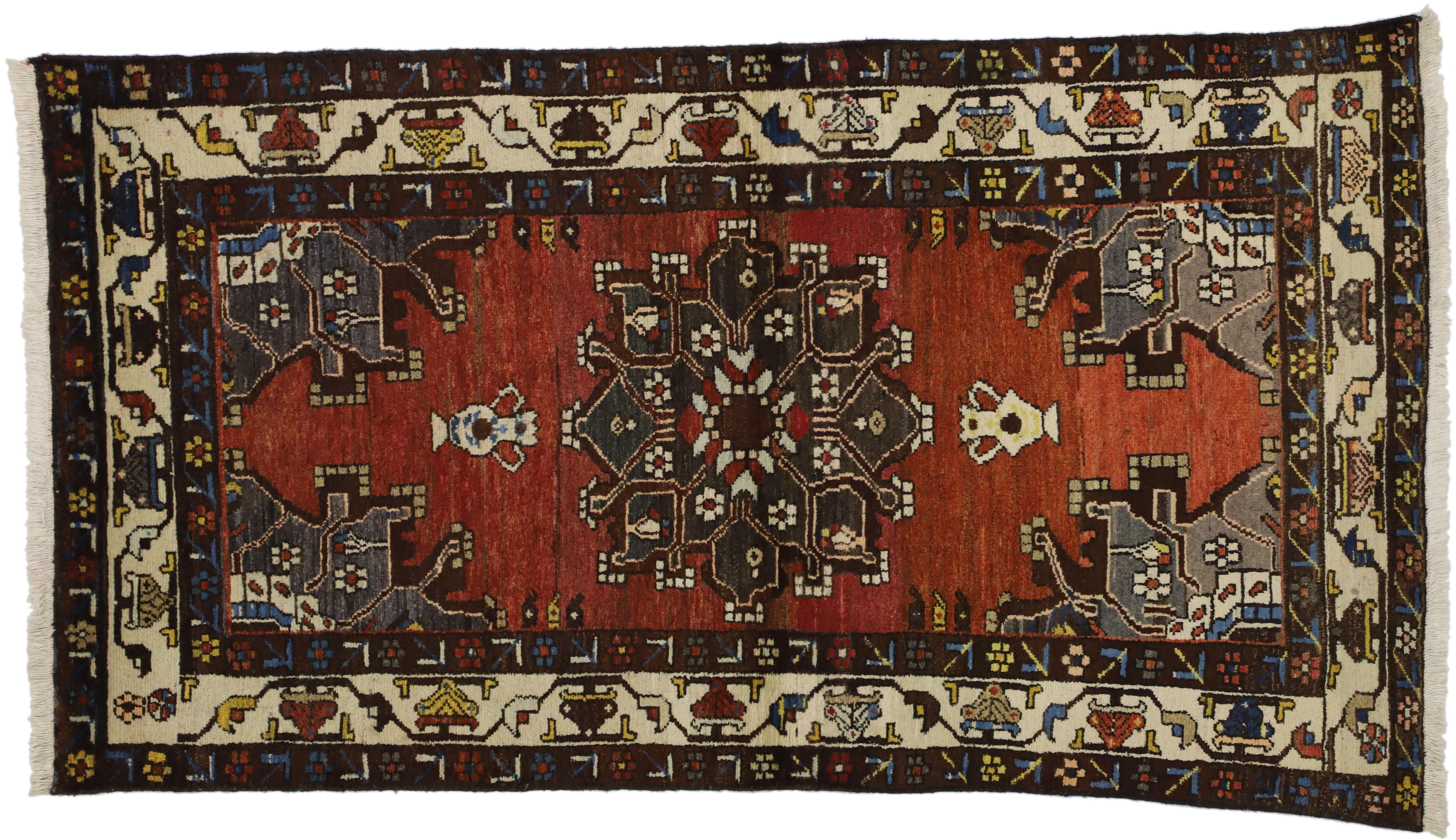 Vintage Persian Hamadan Accent Rug for Foyer, Kitchen, Bathroom, or Entry Rug For Sale 1