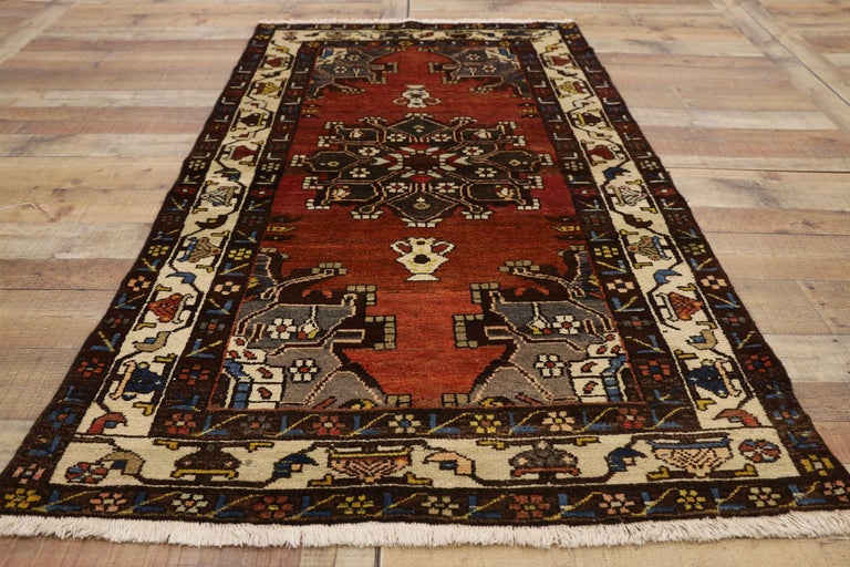 Vintage Persian Hamadan Accent Rug for Foyer, Kitchen, Bathroom, or