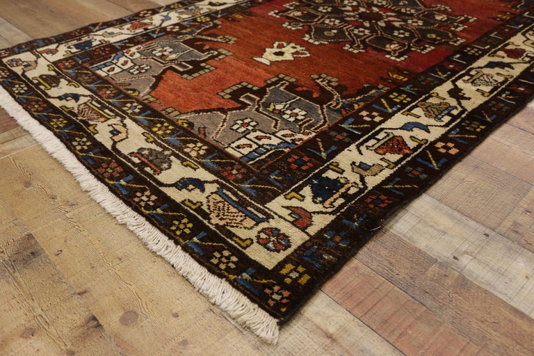 Vintage Persian Hamadan Accent Rug for Foyer, Kitchen, Bathroom, or
