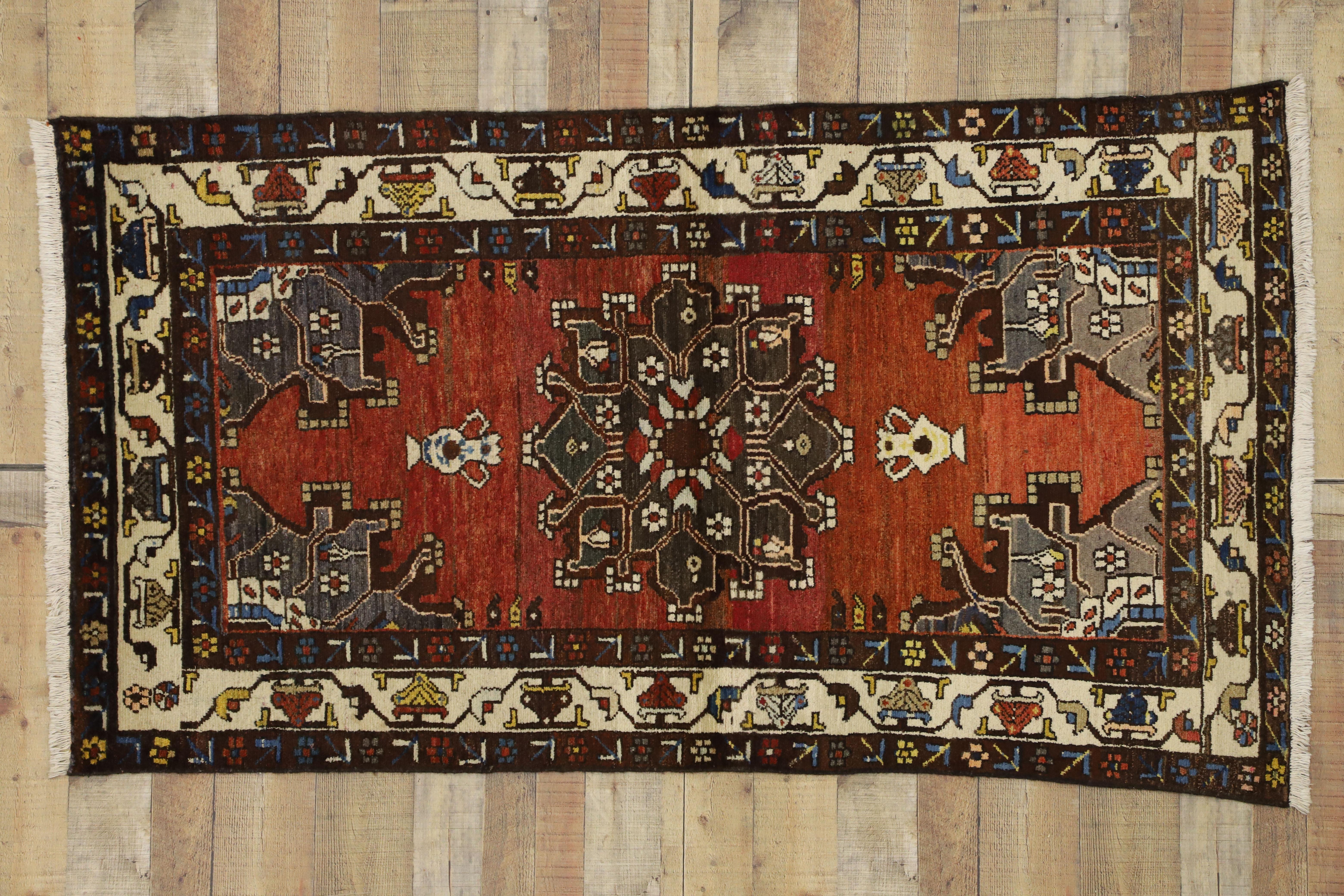 Wool Vintage Persian Hamadan Accent Rug for Foyer, Kitchen, Bathroom, or Entry Rug For Sale