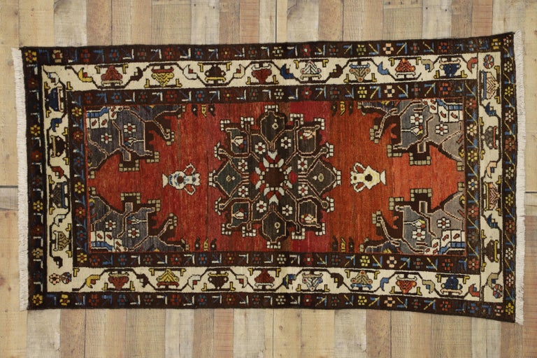 Vintage Persian Hamadan Accent Rug for Foyer, Kitchen, Bathroom, or