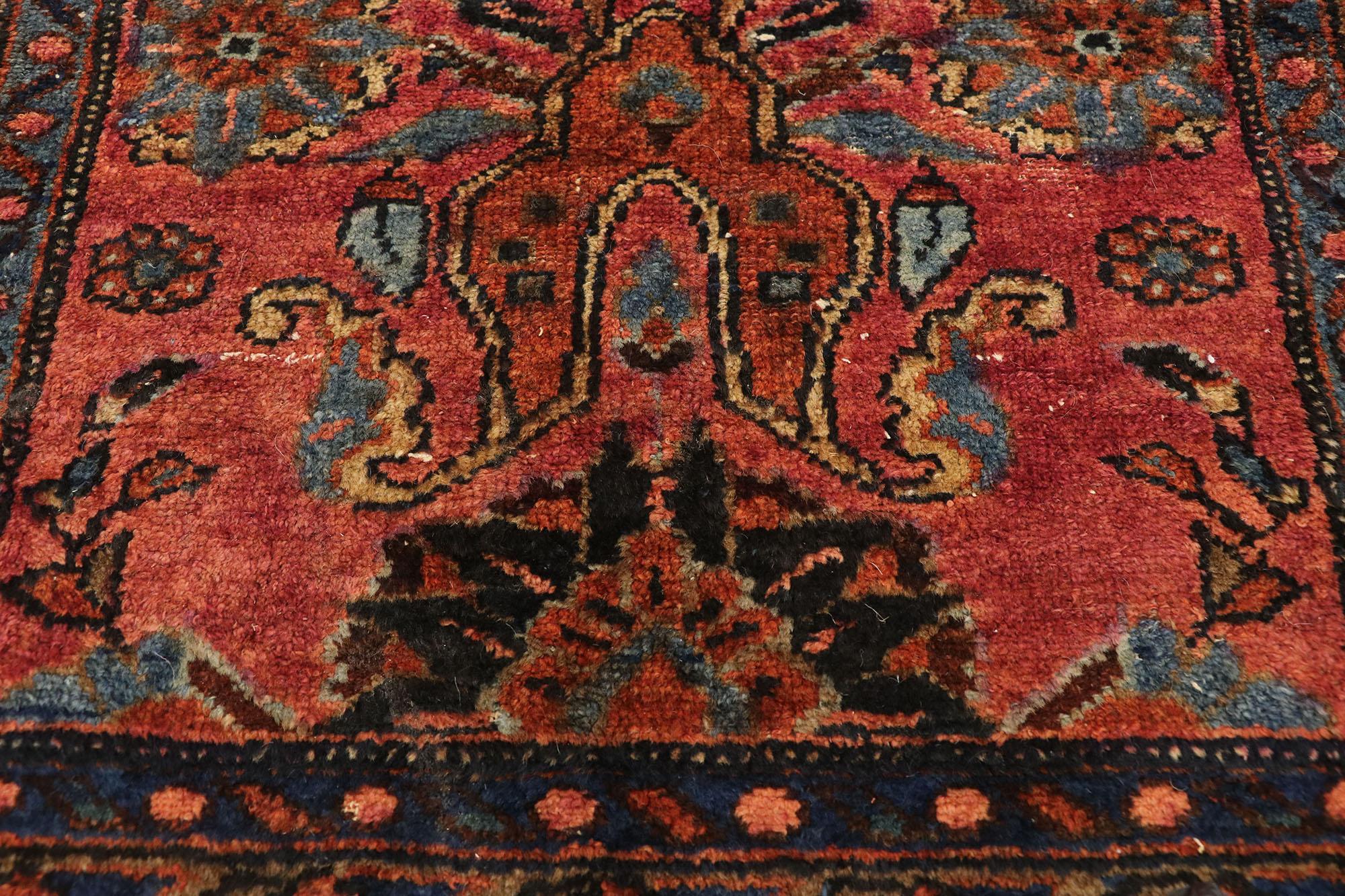 Hand-Knotted Vintage Persian Hamadan Accent Rug with English Tudor Manor House Style