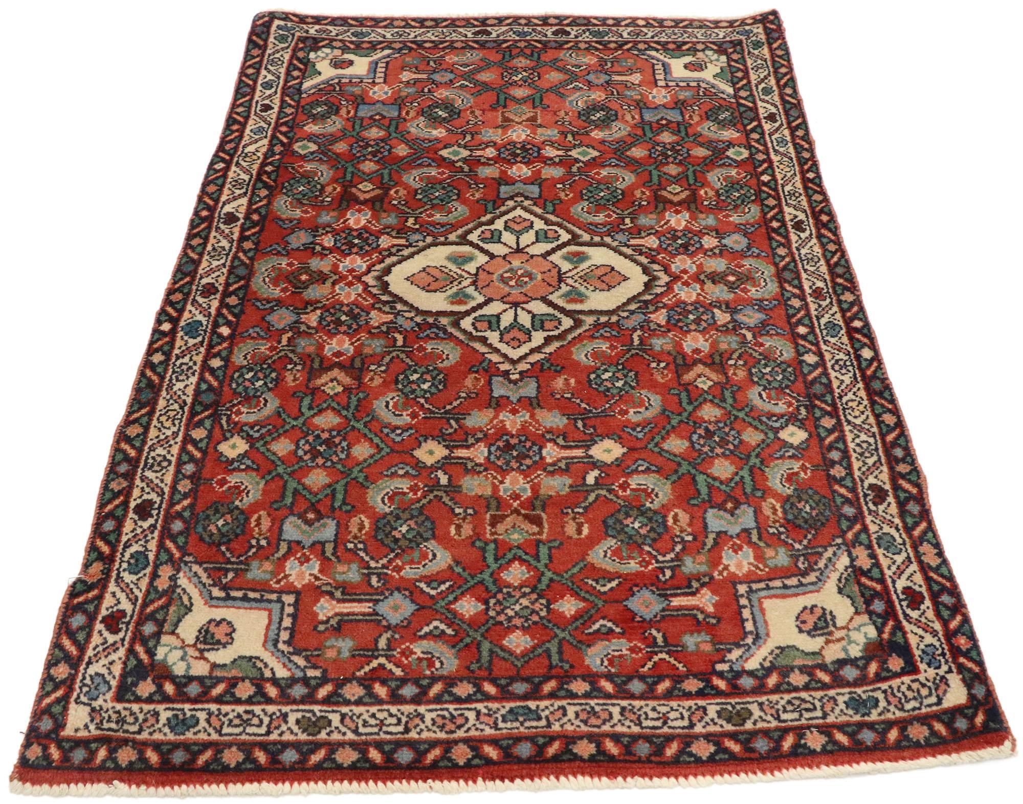 Modern Vintage Persian Hamadan Accent Rug with Medallion Design For Sale