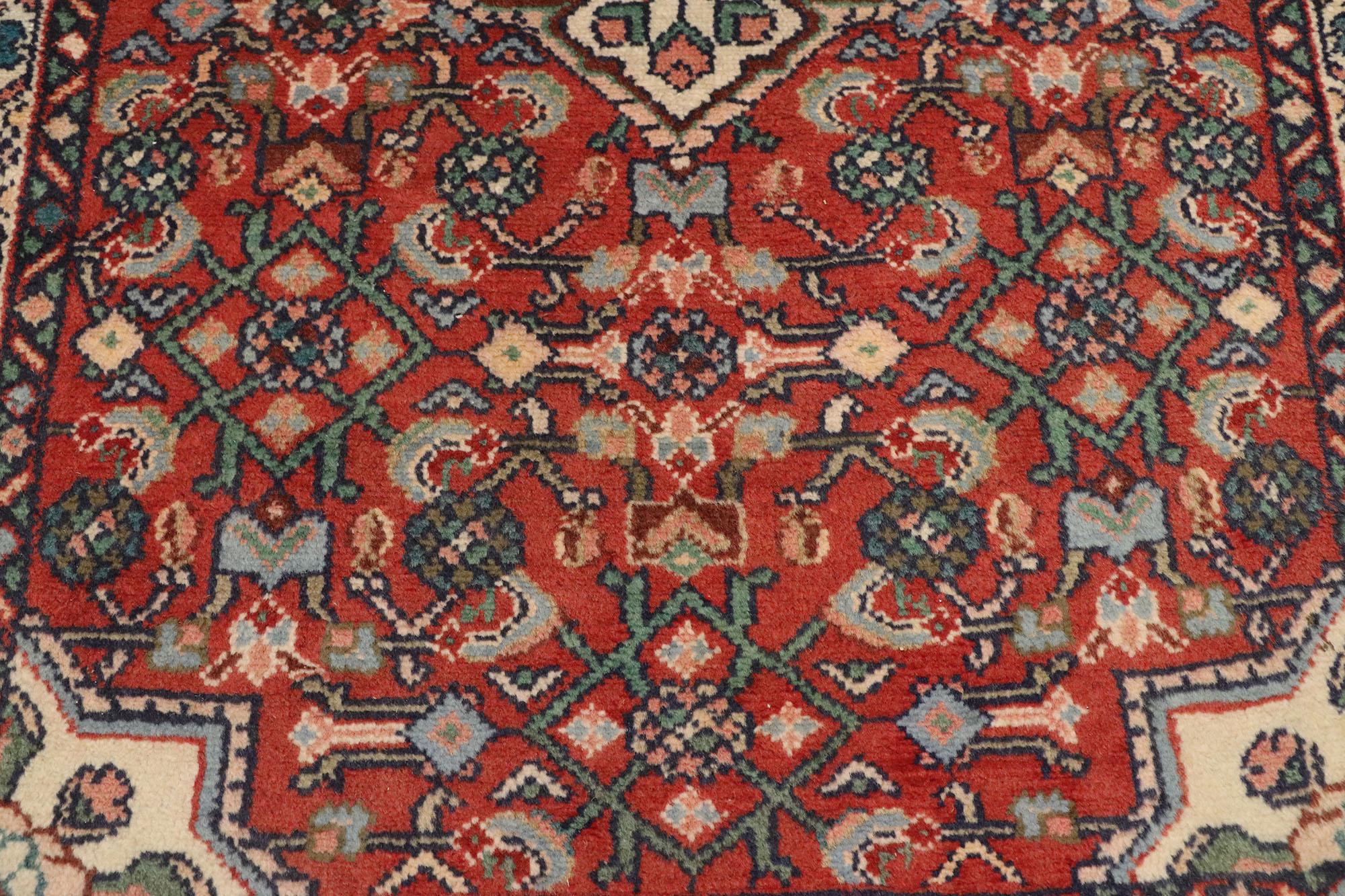 Hand-Knotted Vintage Persian Hamadan Accent Rug with Medallion Design For Sale