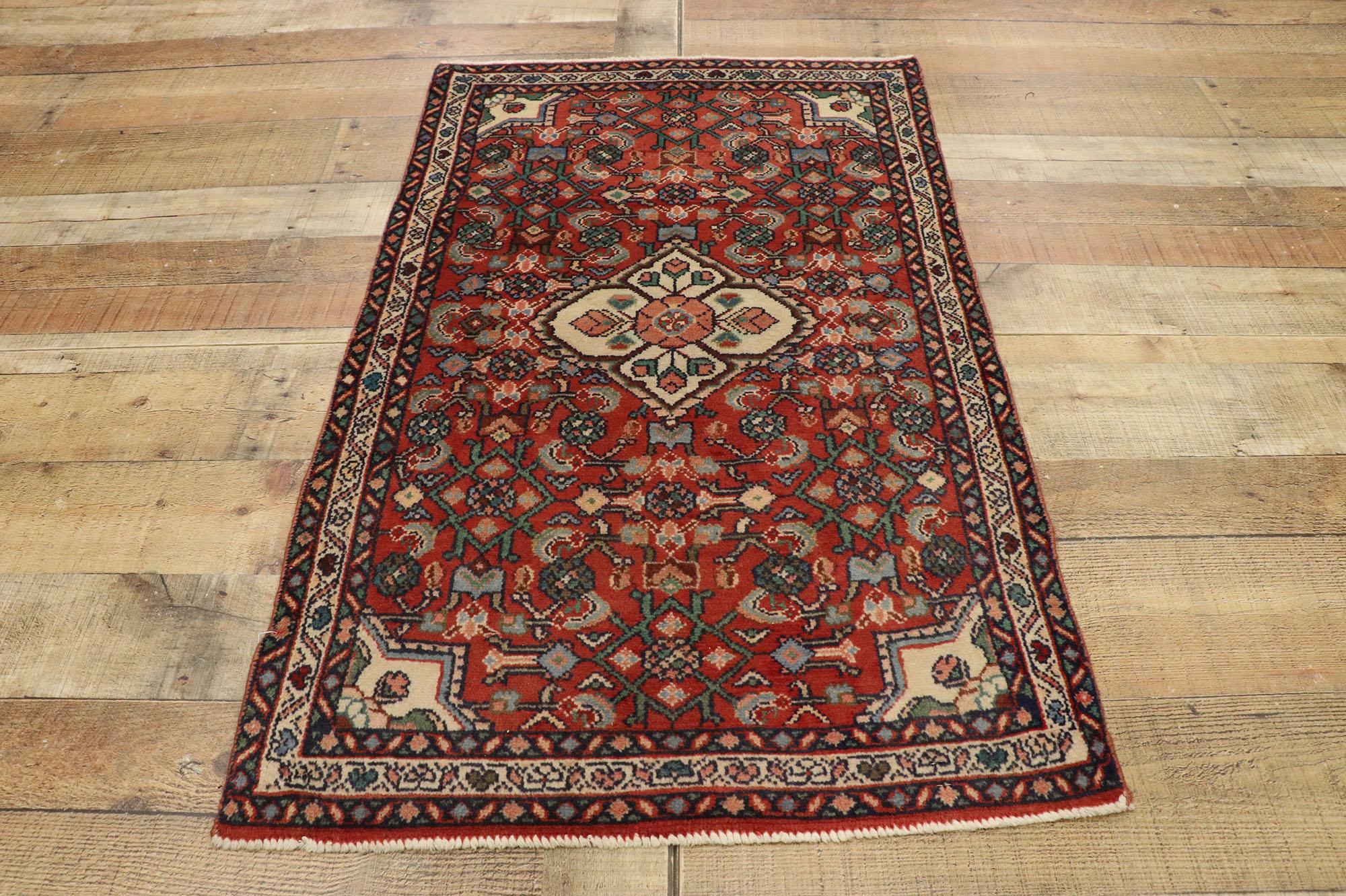 Wool Vintage Persian Hamadan Accent Rug with Medallion Design For Sale