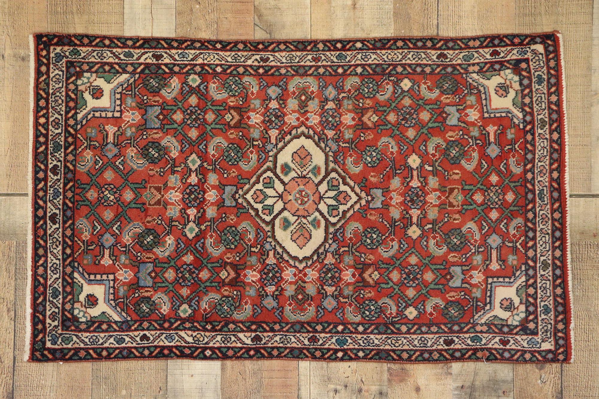 Vintage Persian Hamadan Accent Rug with Medallion Design For Sale 1
