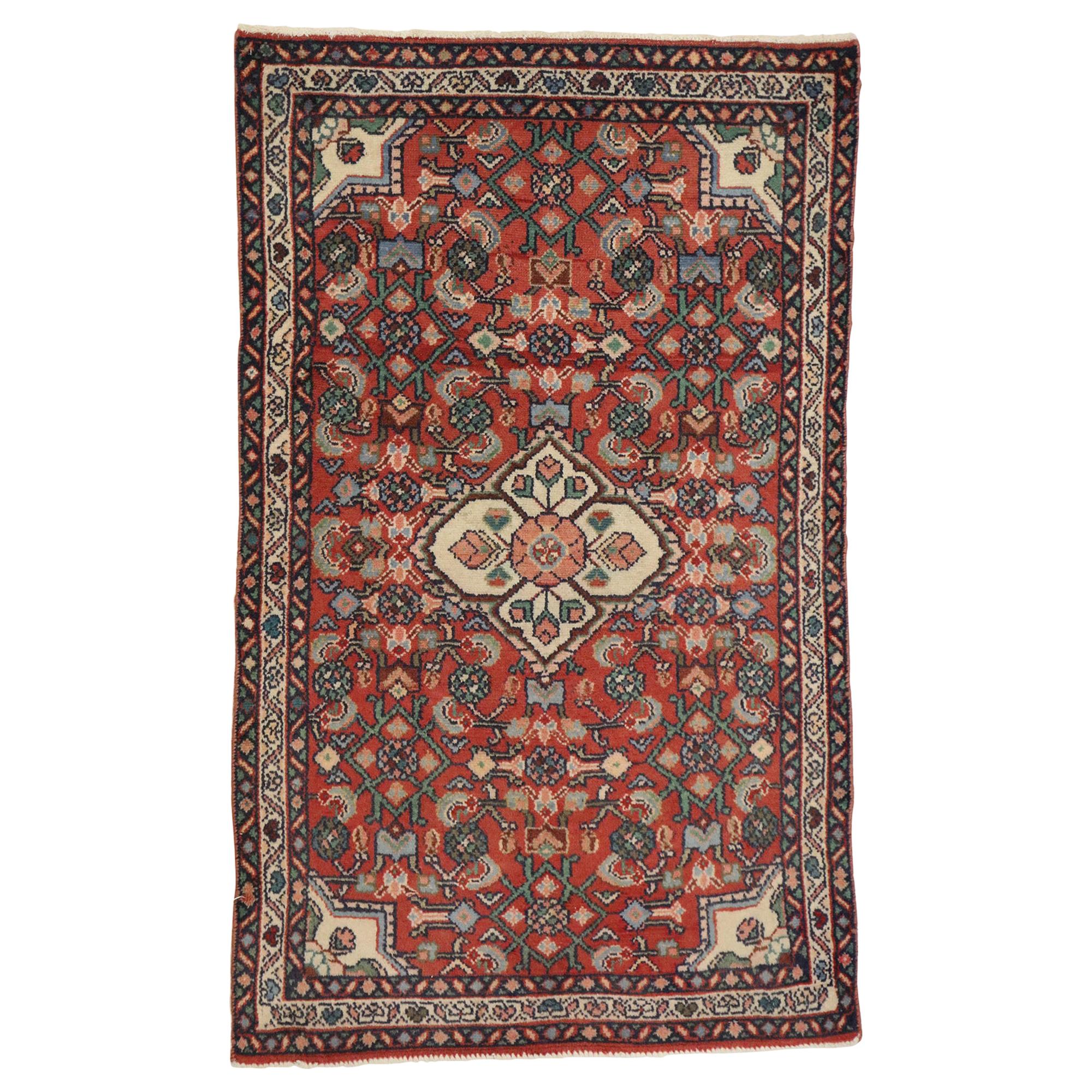 Vintage Persian Hamadan Accent Rug with Medallion Design For Sale