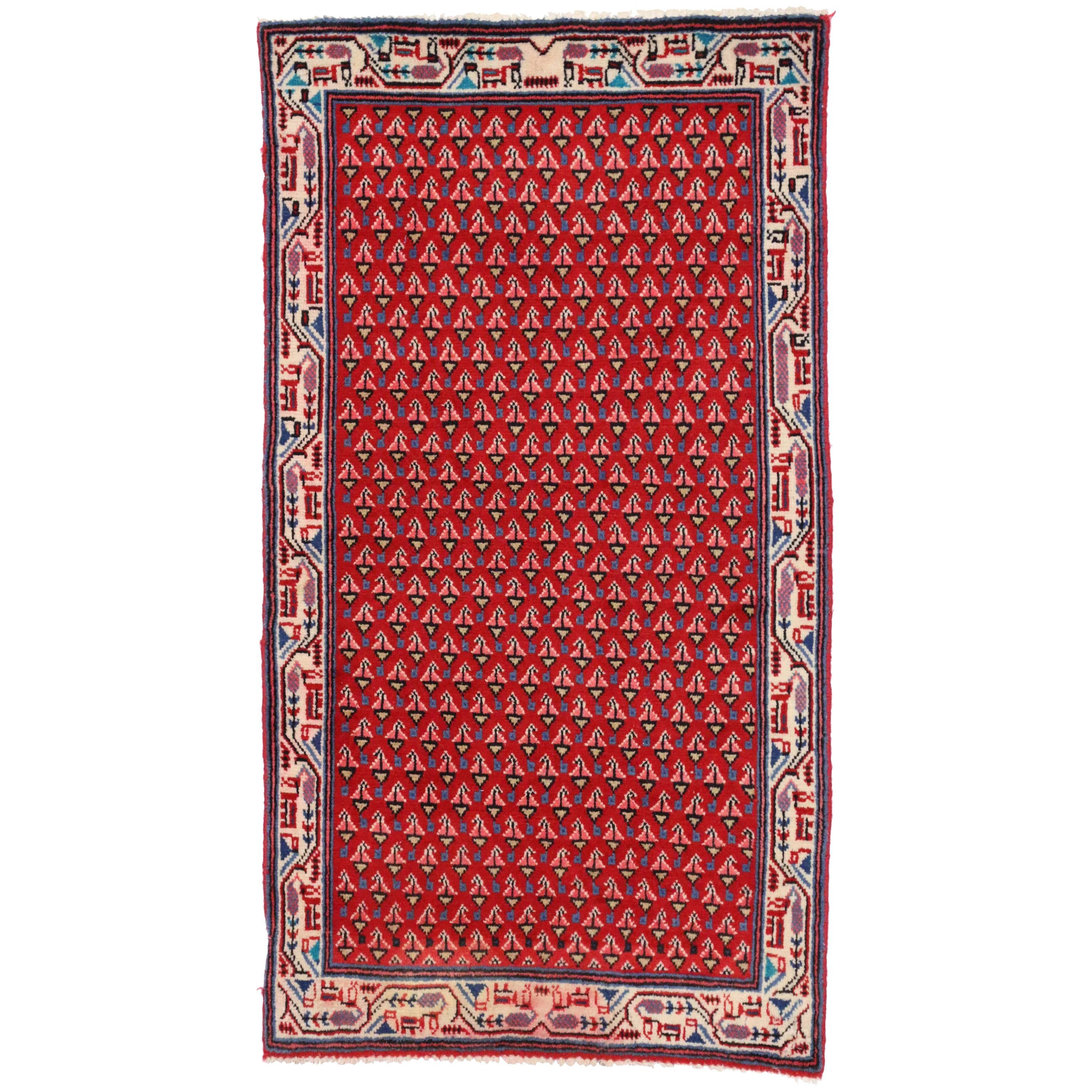 Vintage Persian Hamadan Accent Rug with Mir-A-Boteh Design For Sale