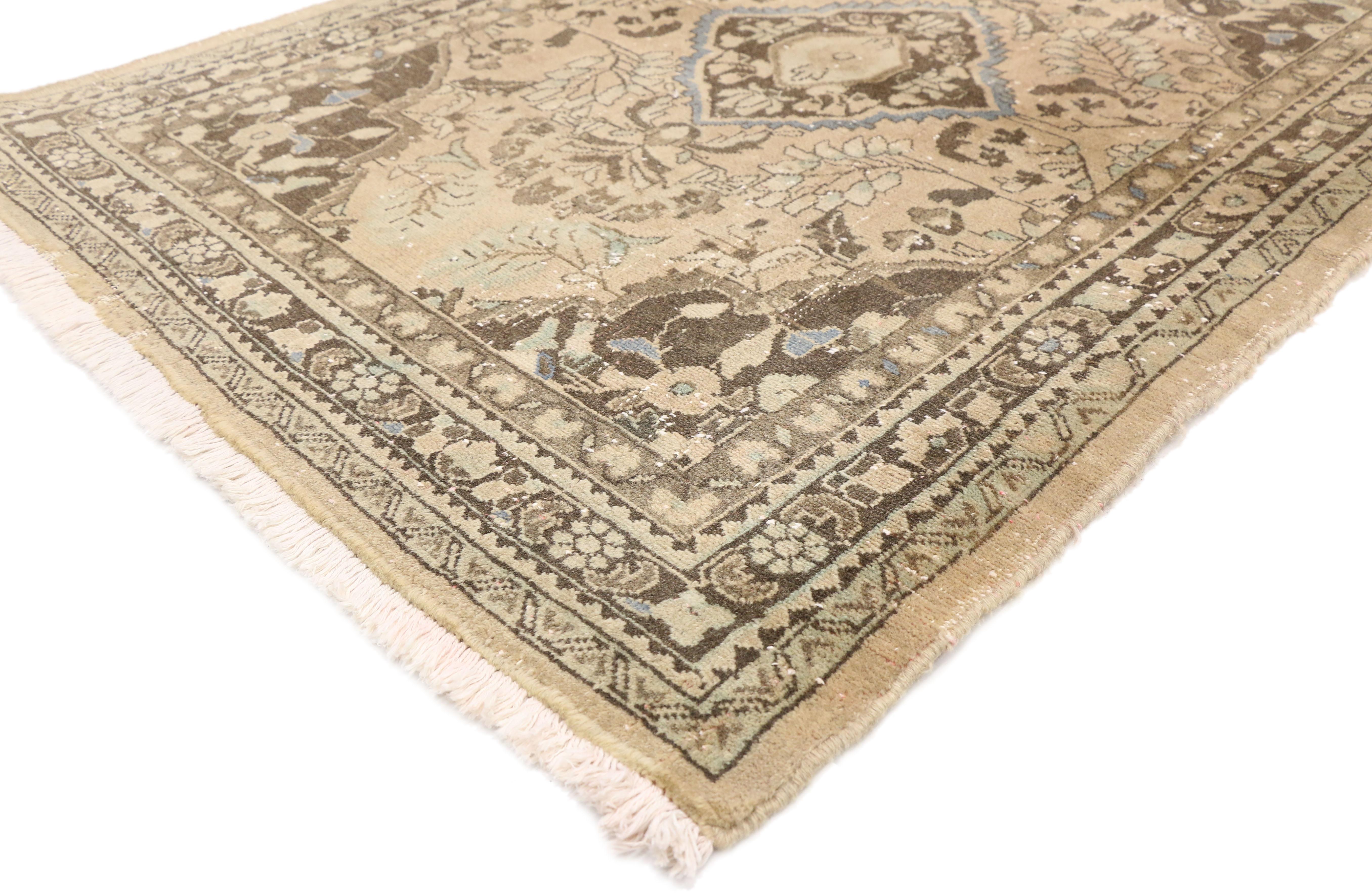 Régence Distressed Vintage Persian Hamadan Accent Rug with Romantic French Regence Style For Sale