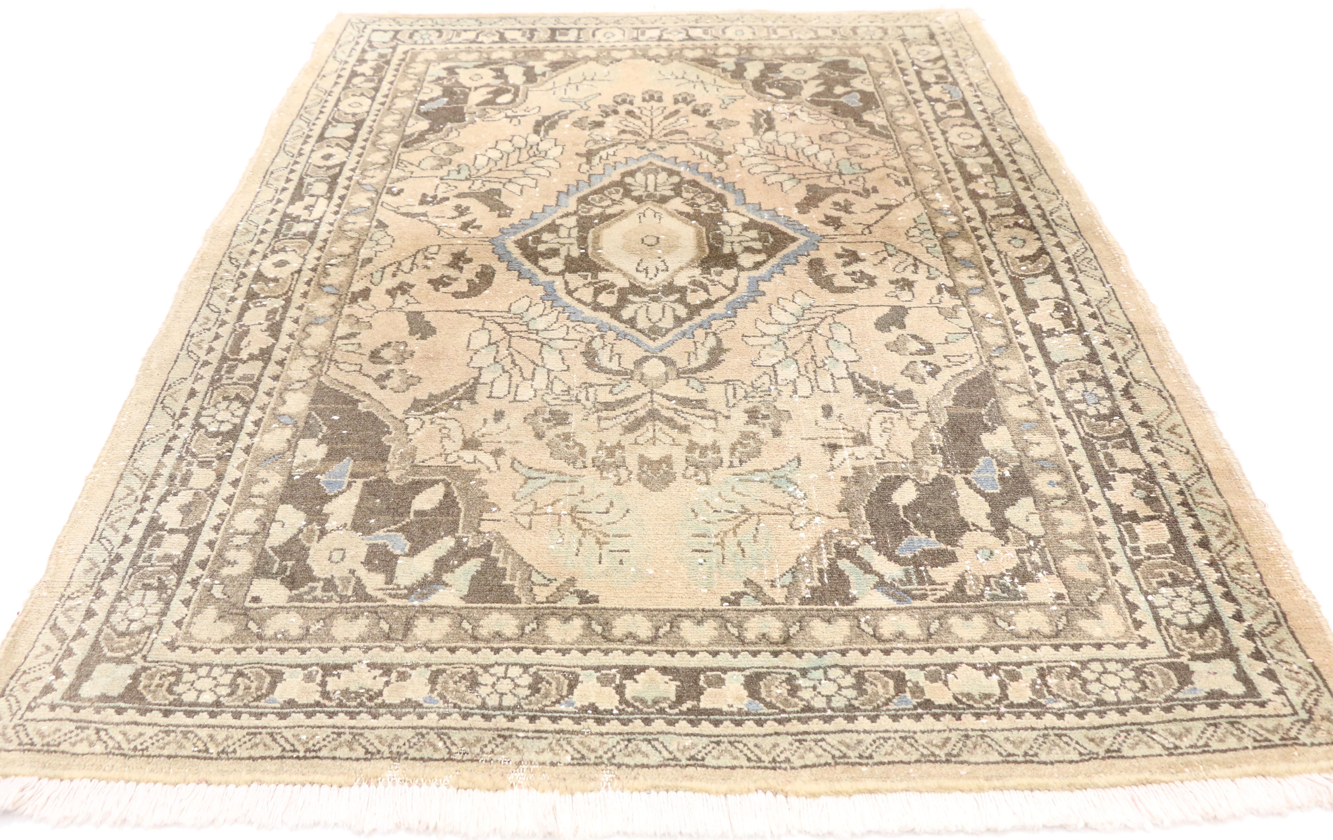 Hand-Knotted Distressed Vintage Persian Hamadan Accent Rug with Romantic French Regence Style For Sale