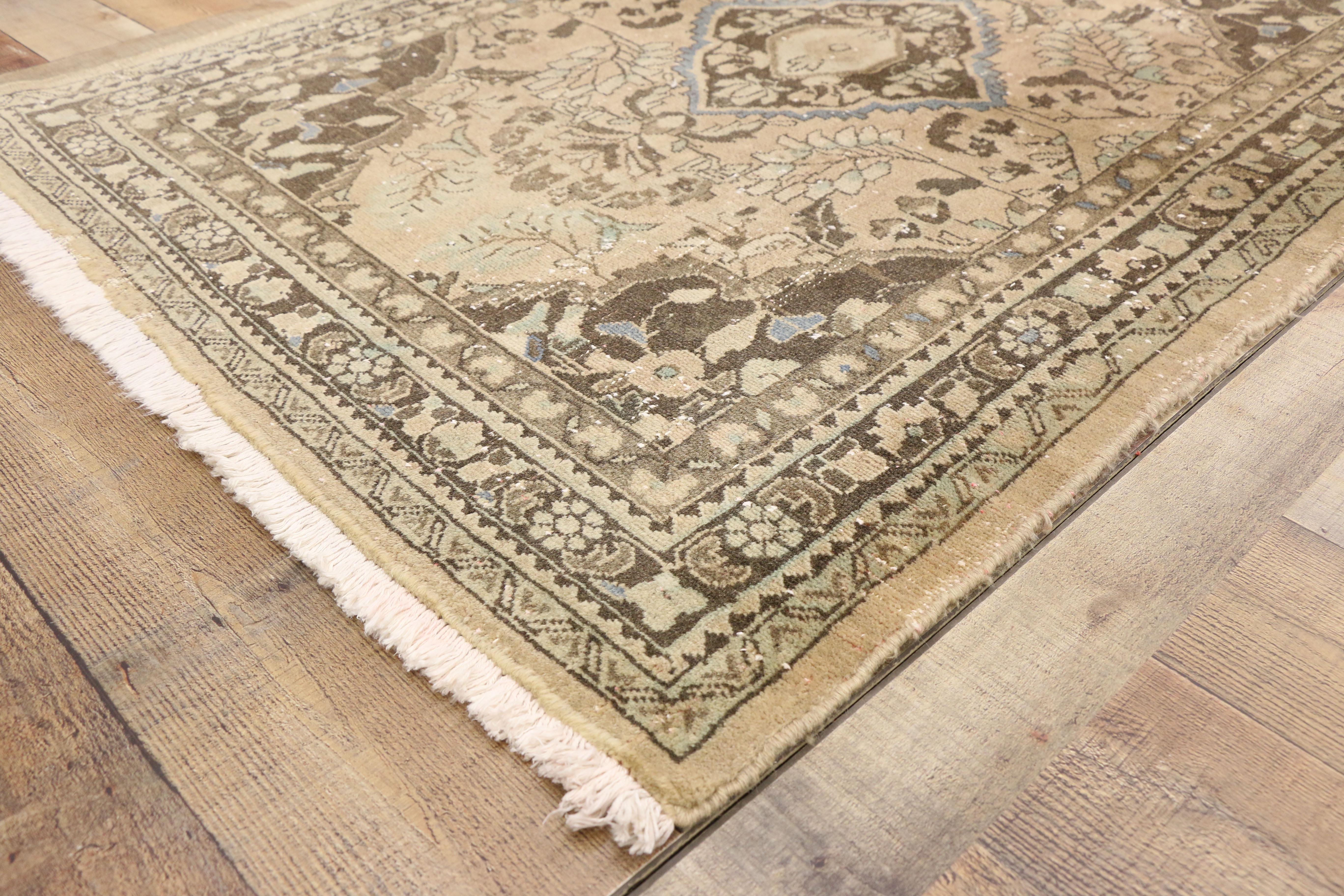 Wool Distressed Vintage Persian Hamadan Accent Rug with Romantic French Regence Style For Sale