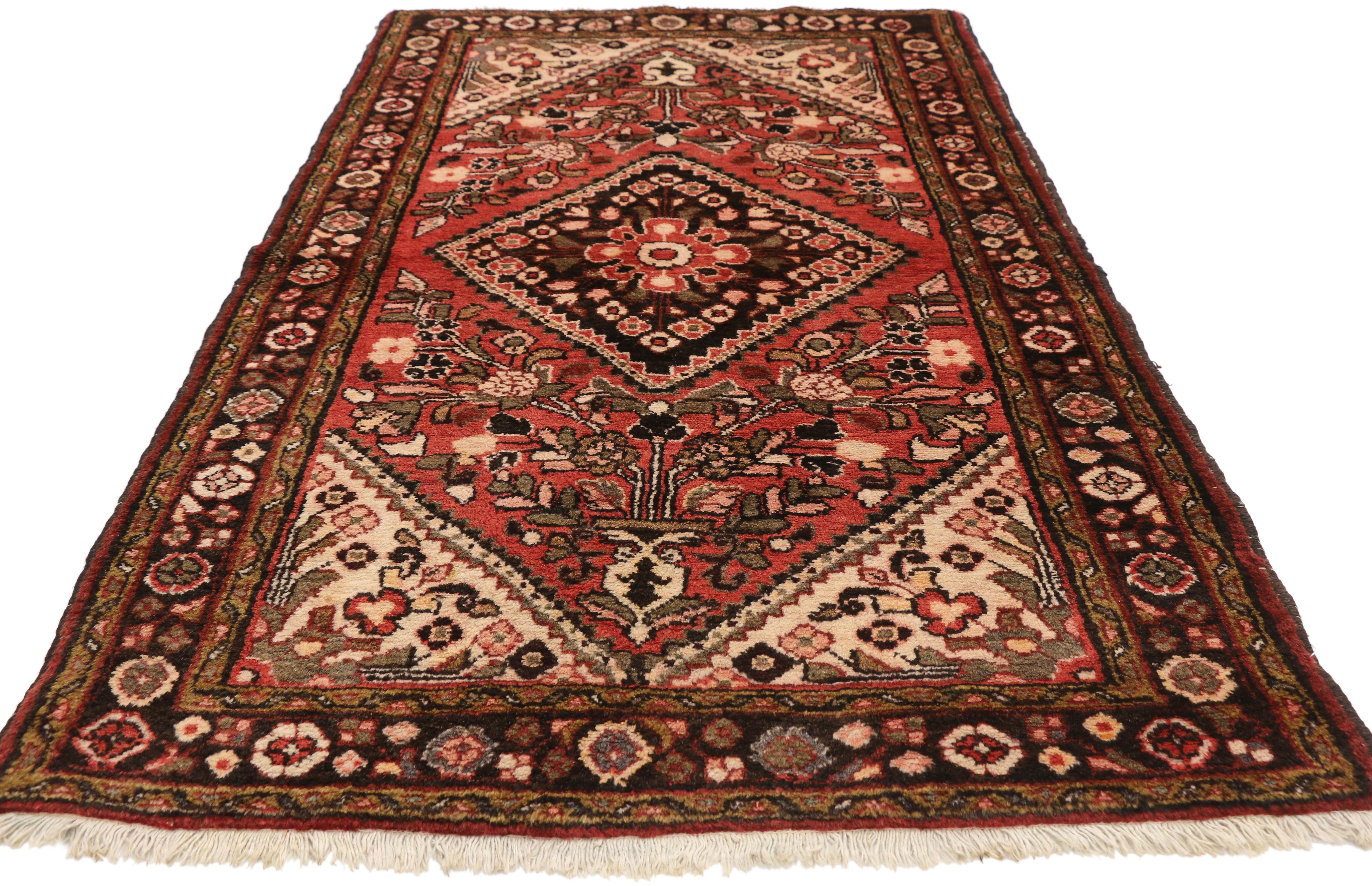 Hand-Knotted Vintage Persian Hamadan Accent Rug with Rustic Style For Sale