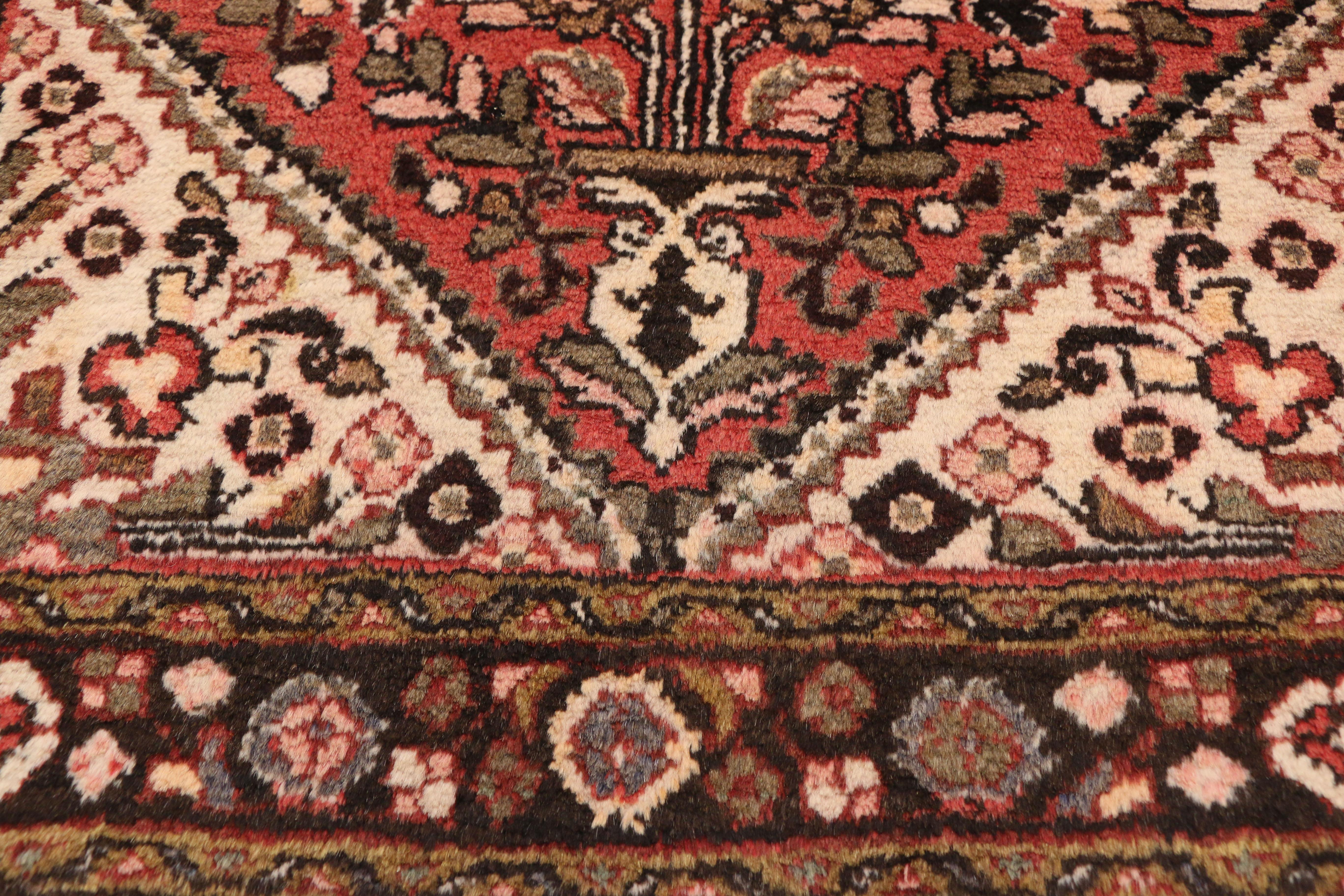 Vintage Persian Hamadan Accent Rug with Rustic Style In Good Condition For Sale In Dallas, TX