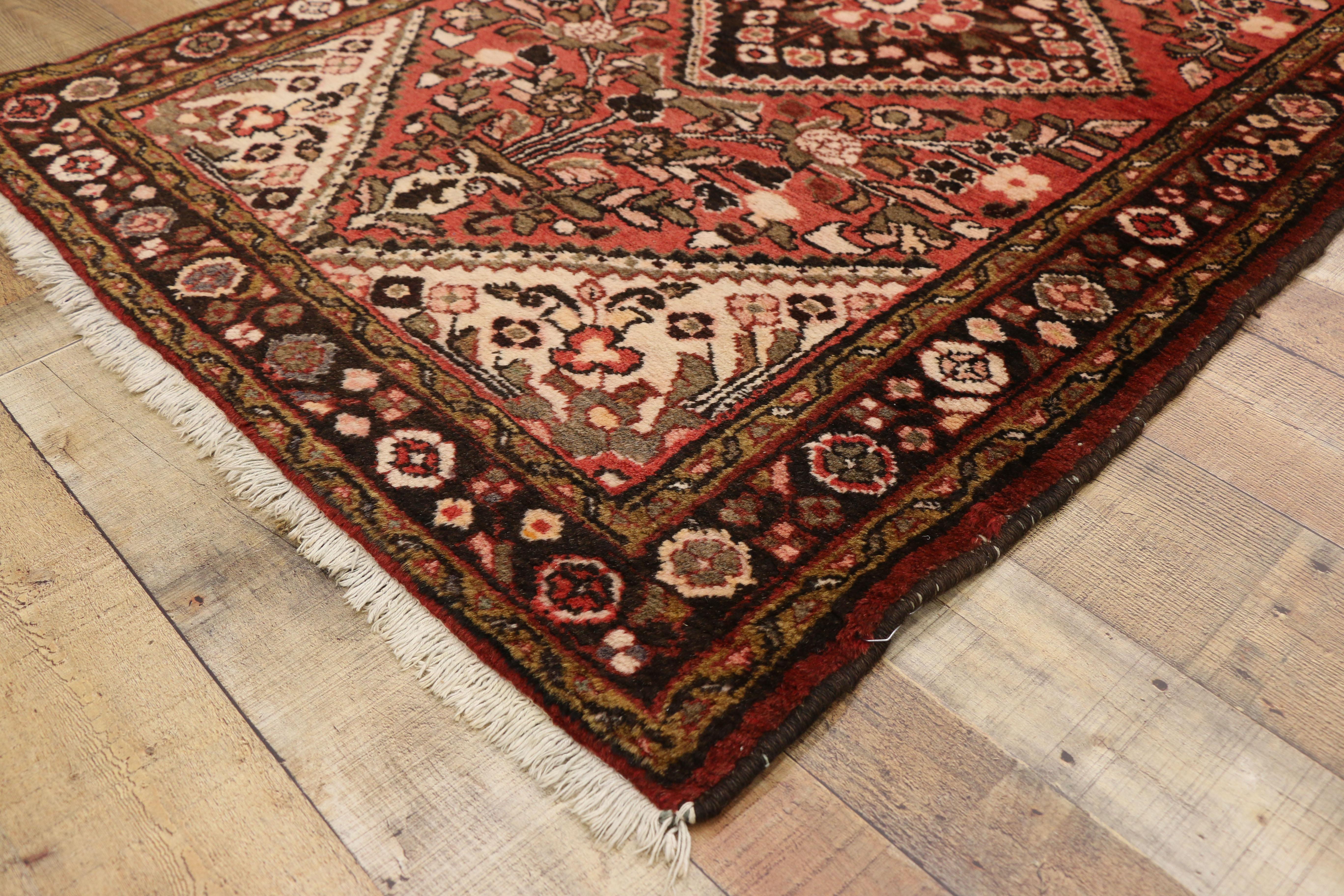Wool Vintage Persian Hamadan Accent Rug with Rustic Style For Sale