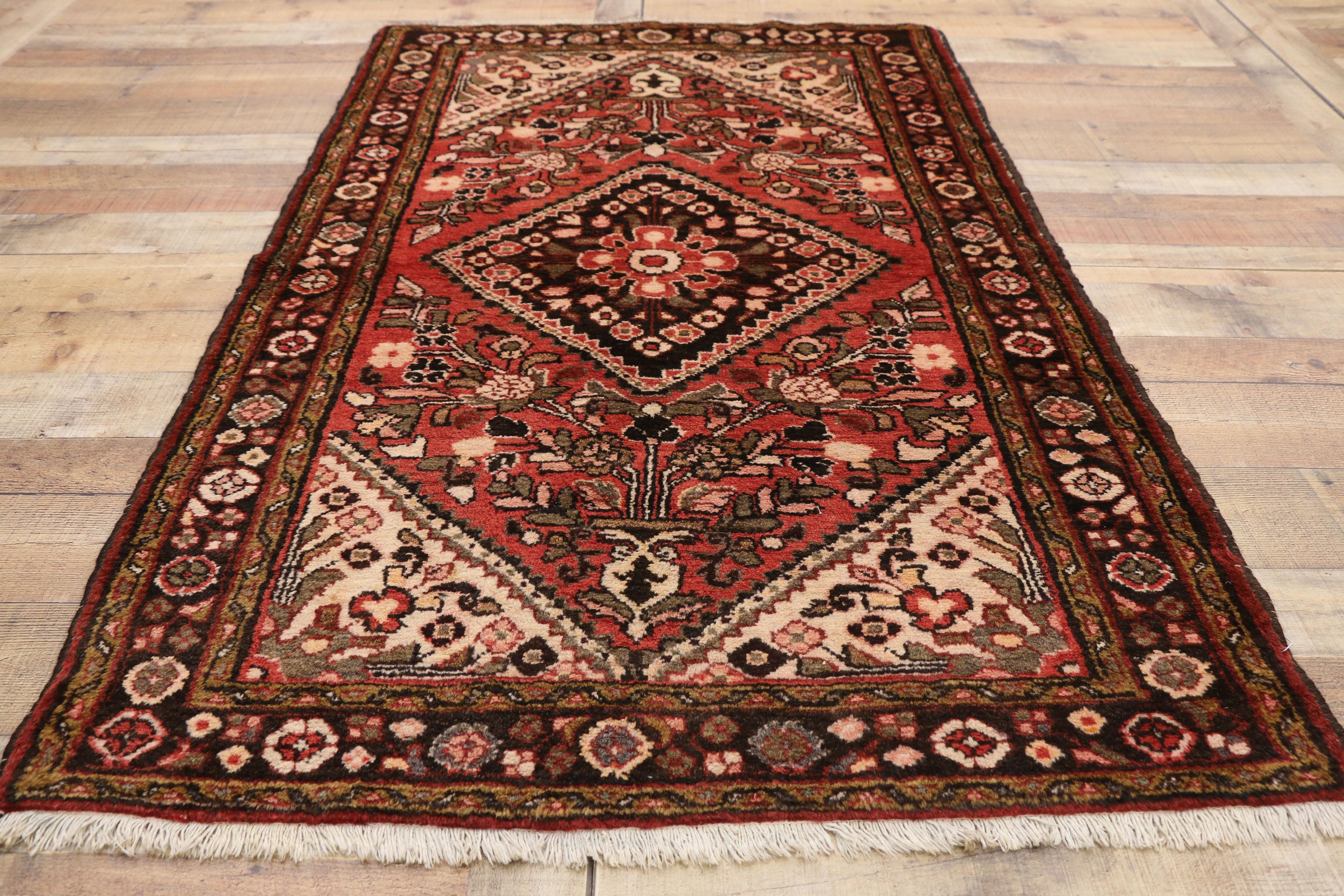 Vintage Persian Hamadan Accent Rug with Rustic Style For Sale 1