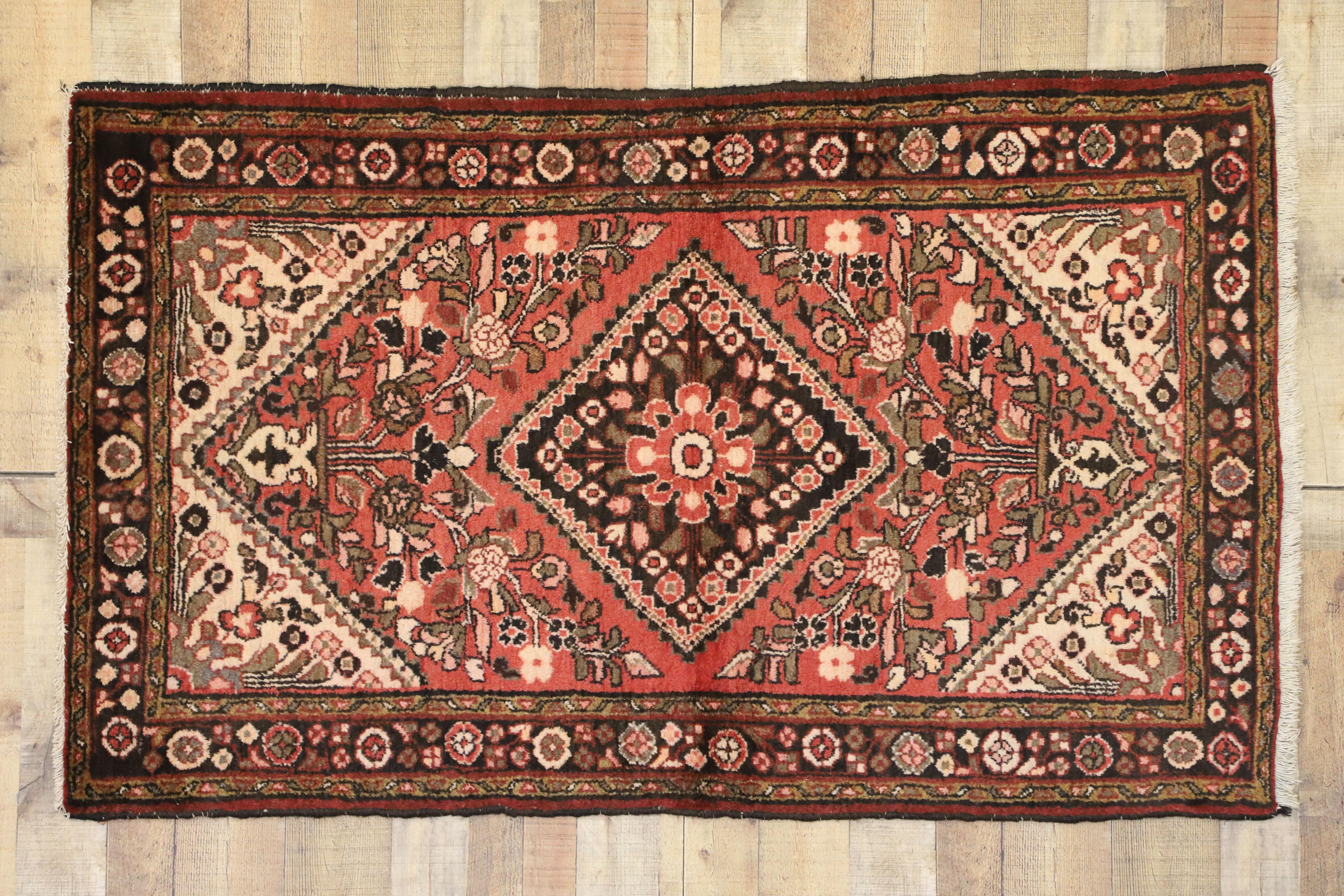 Lana Tappeto d'accento persiano vintage Hamadan in stile rustico in vendita