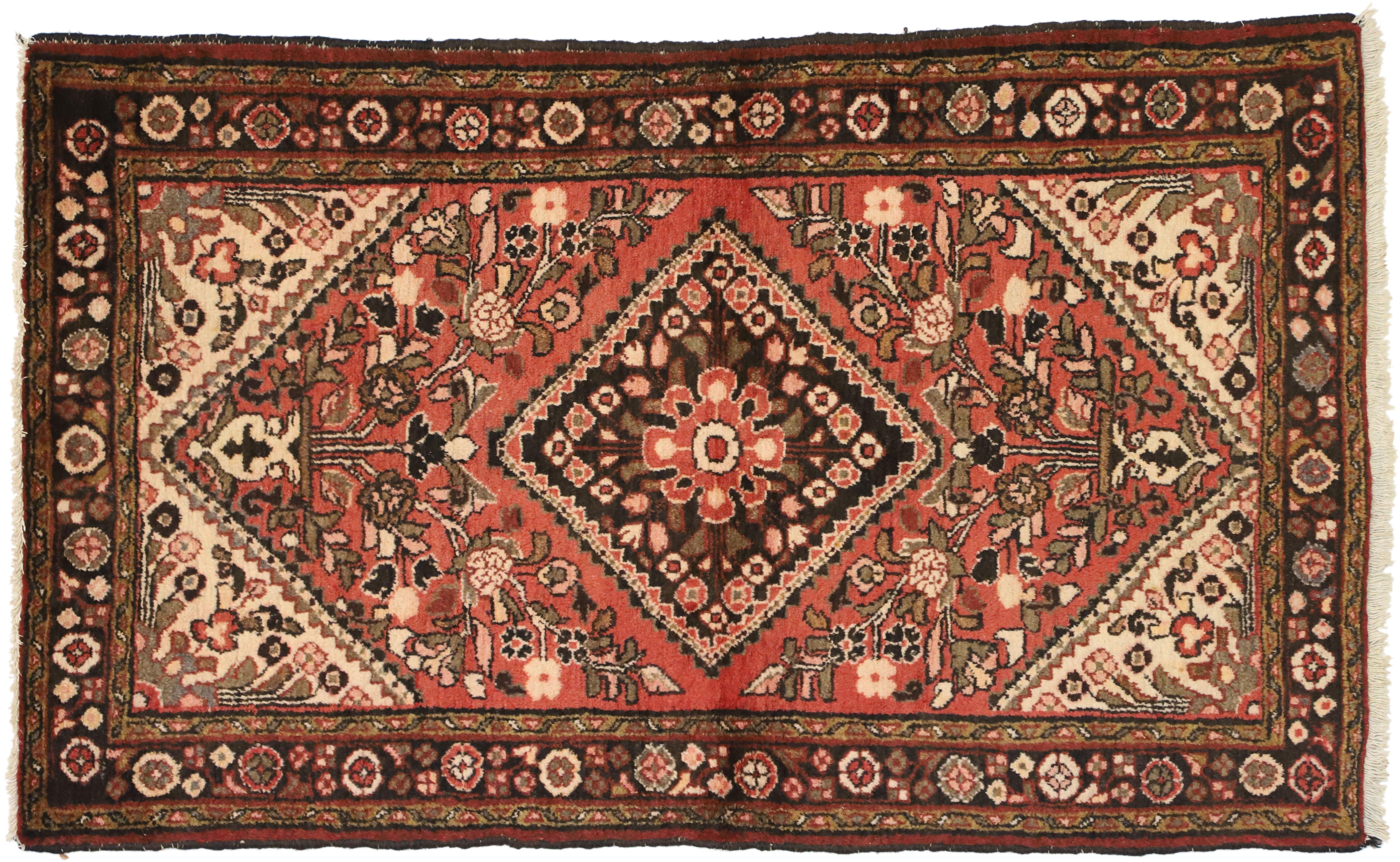 Vintage Persian Hamadan Accent Rug with Rustic Style For Sale 3