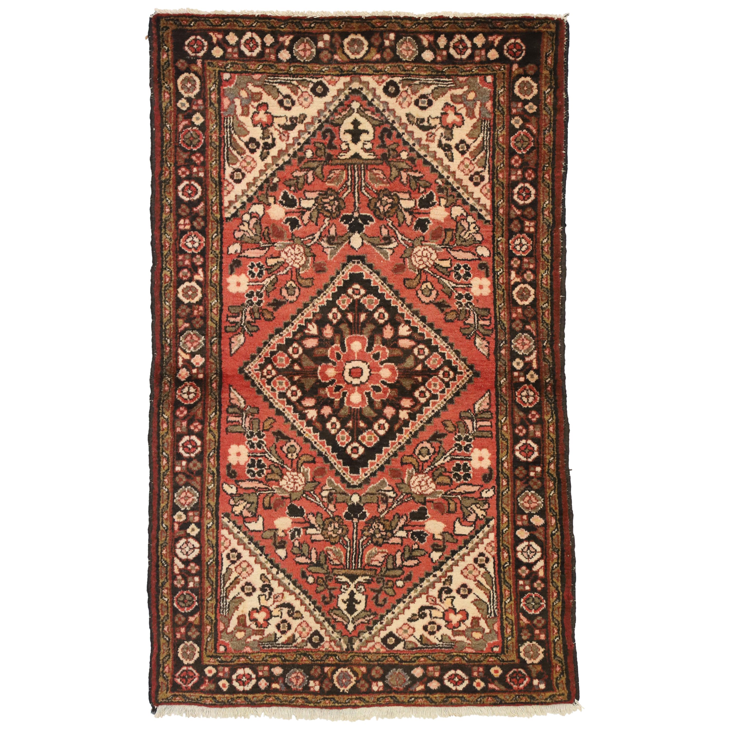 Vintage Persian Hamadan Accent Rug with Rustic Style