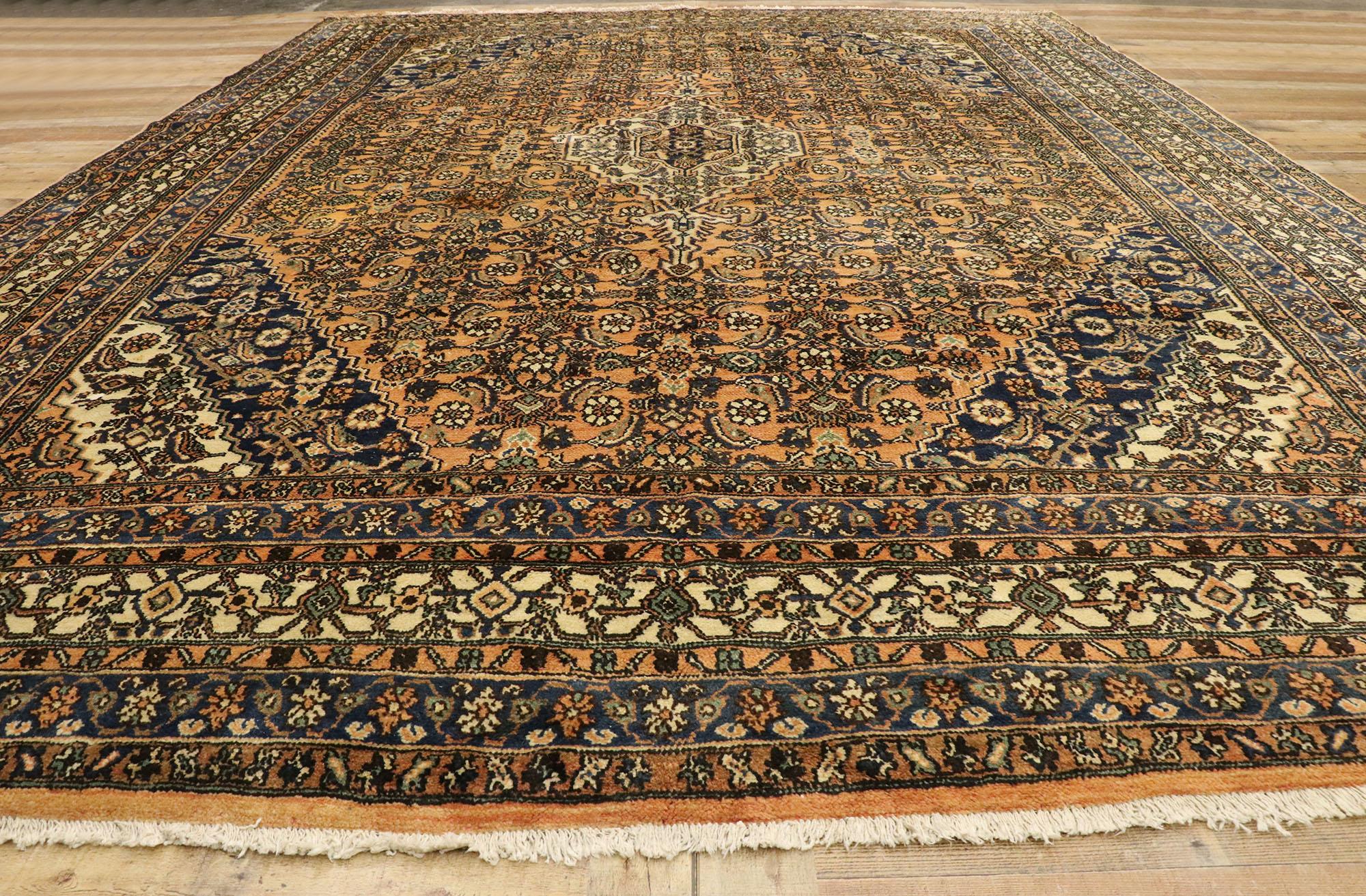 Hand-Knotted Vintage Persian Hamadan Area Rug with Mediterranean Rustic Tuscan Style For Sale