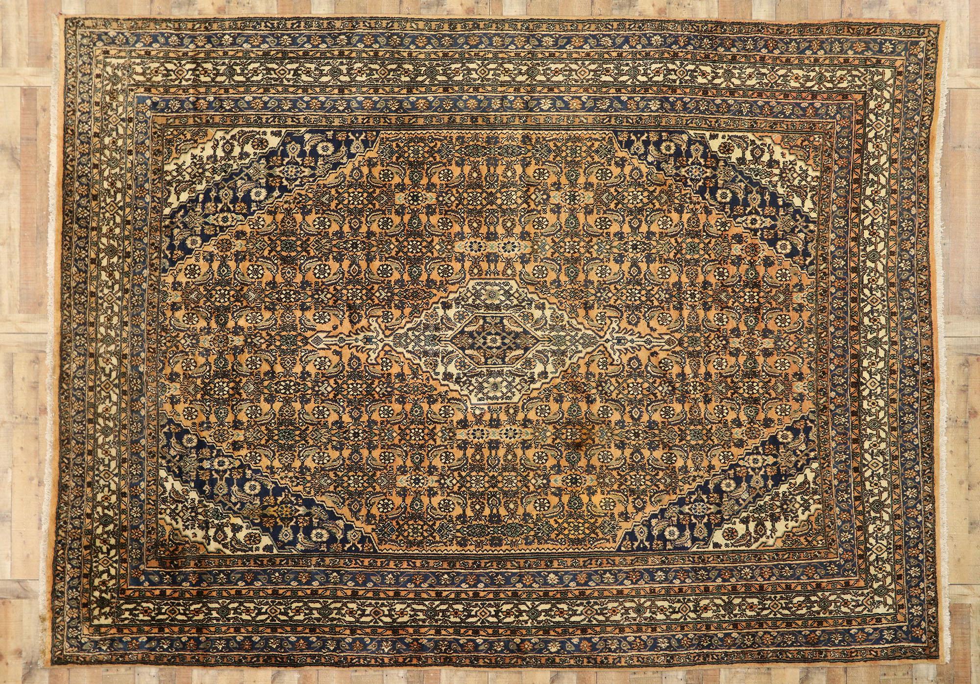 Vintage Persian Hamadan Area Rug with Mediterranean Rustic Tuscan Style In Good Condition For Sale In Dallas, TX