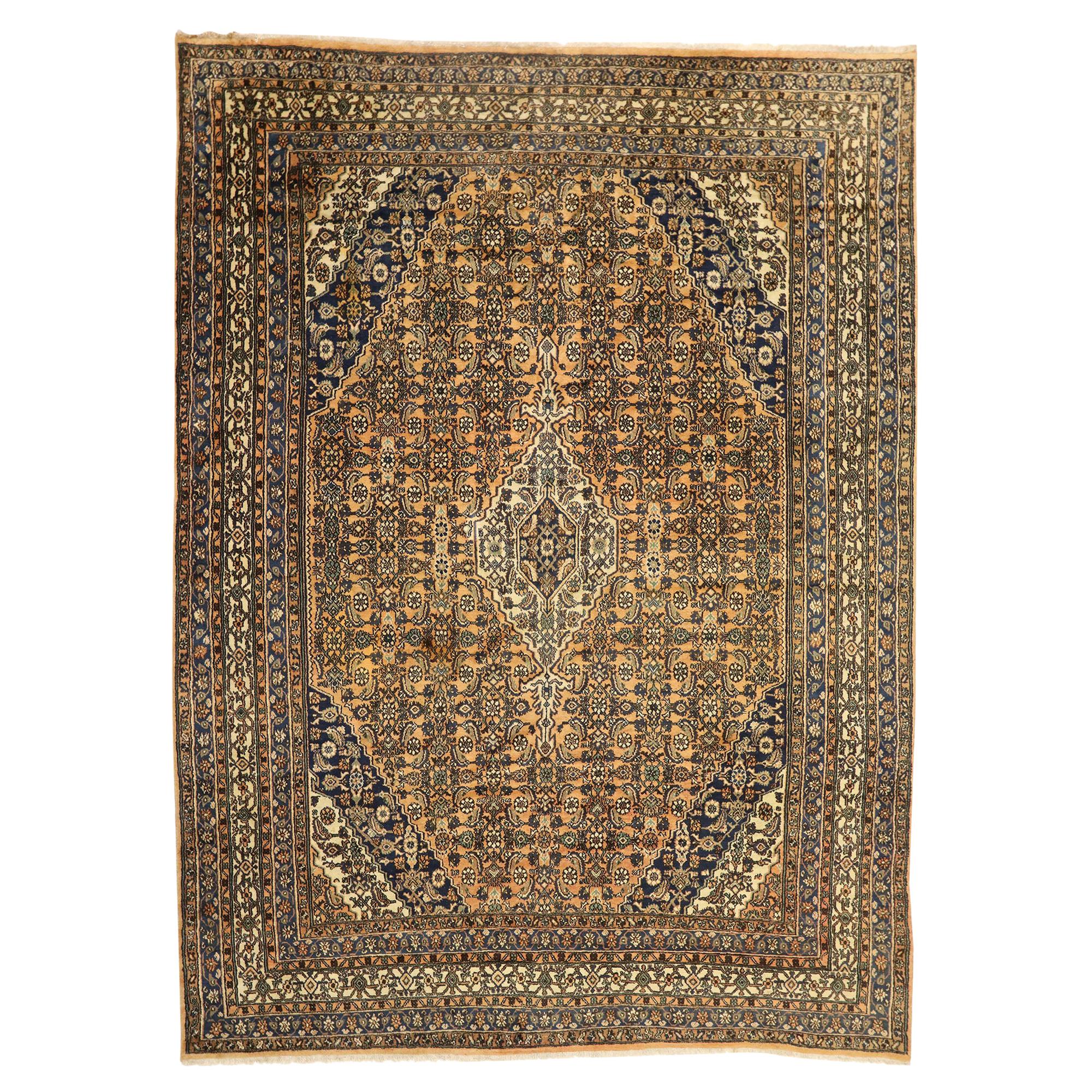 Vintage Persian Hamadan Area Rug with Mediterranean Rustic Tuscan Style For Sale