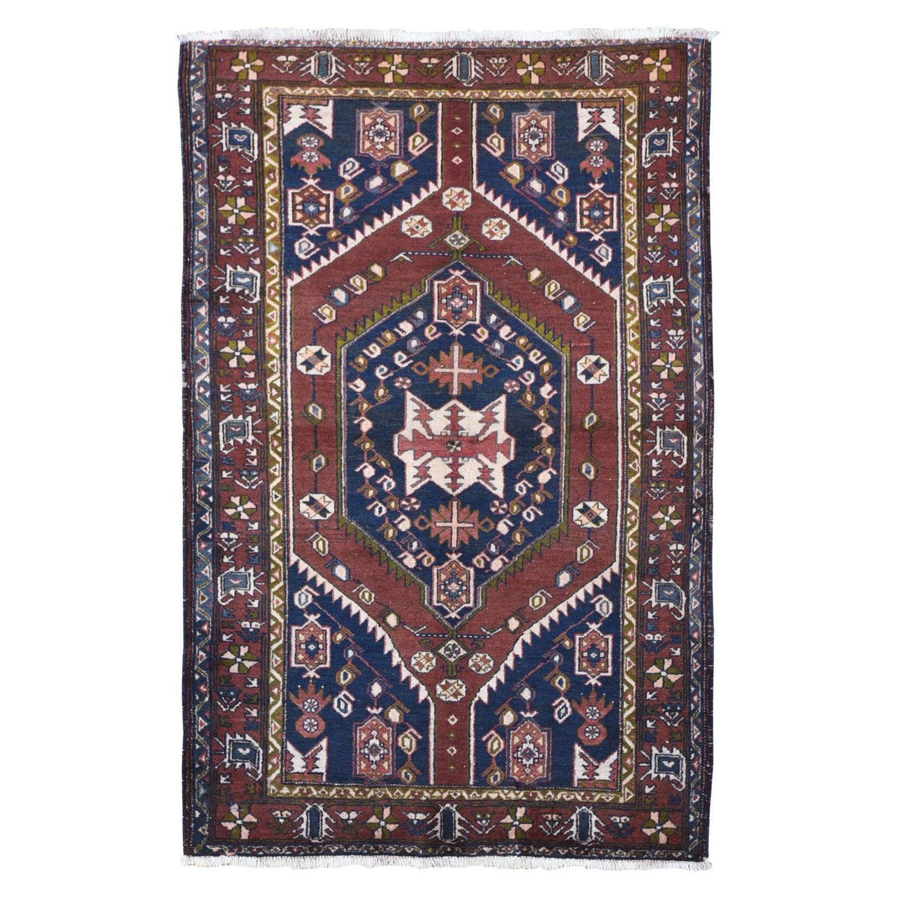 Vintage Persian Hamadan Brown Excellent Cond Tribal Weaving Wool Handknotted Rug For Sale