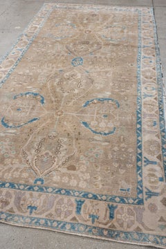 Vintage Persian Hamadan Gallery Rug in Taupe with Blue Accents, circa 1940