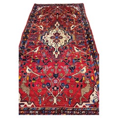Vintage Persian Malayer Gallery Rug With Animal Motifs in Red, Ivory, Blue