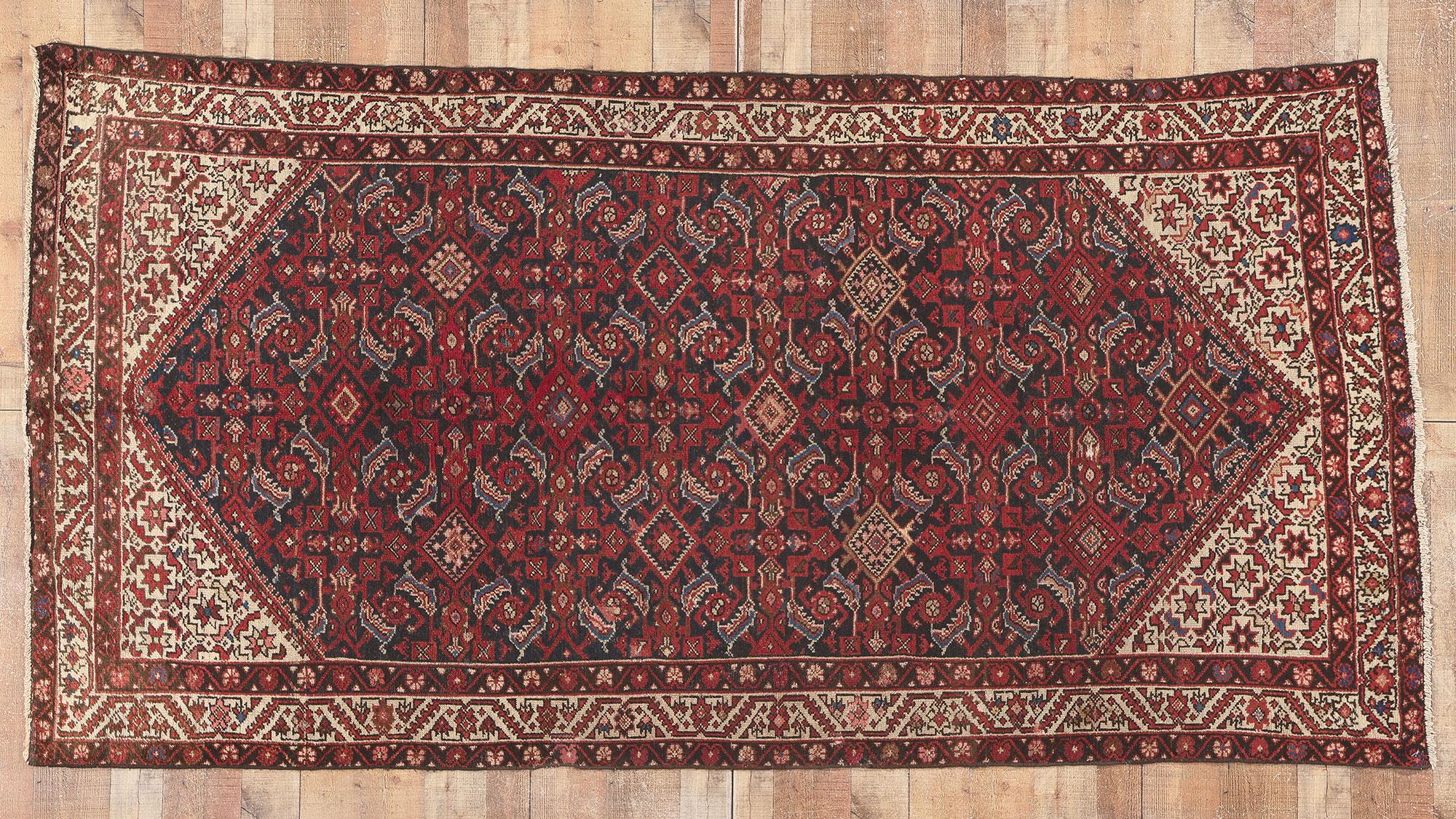 Vintage Persian Hamadan Rug, Decidedly Dapper Meets Laid-Back Luxury For Sale 1
