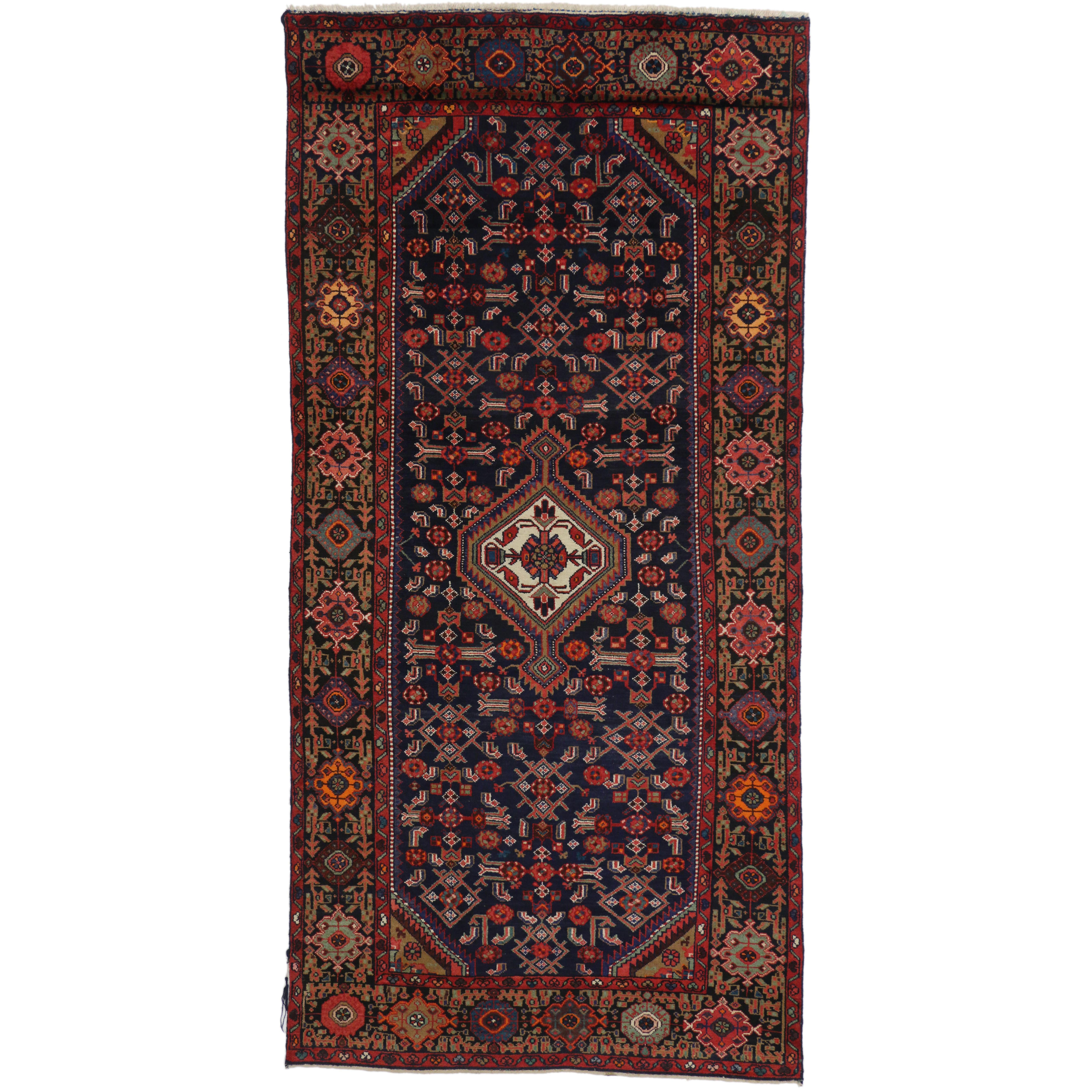 Vintage Persian Hamadan Gallery Rug with Traditional Style, Wide Hallway Runner