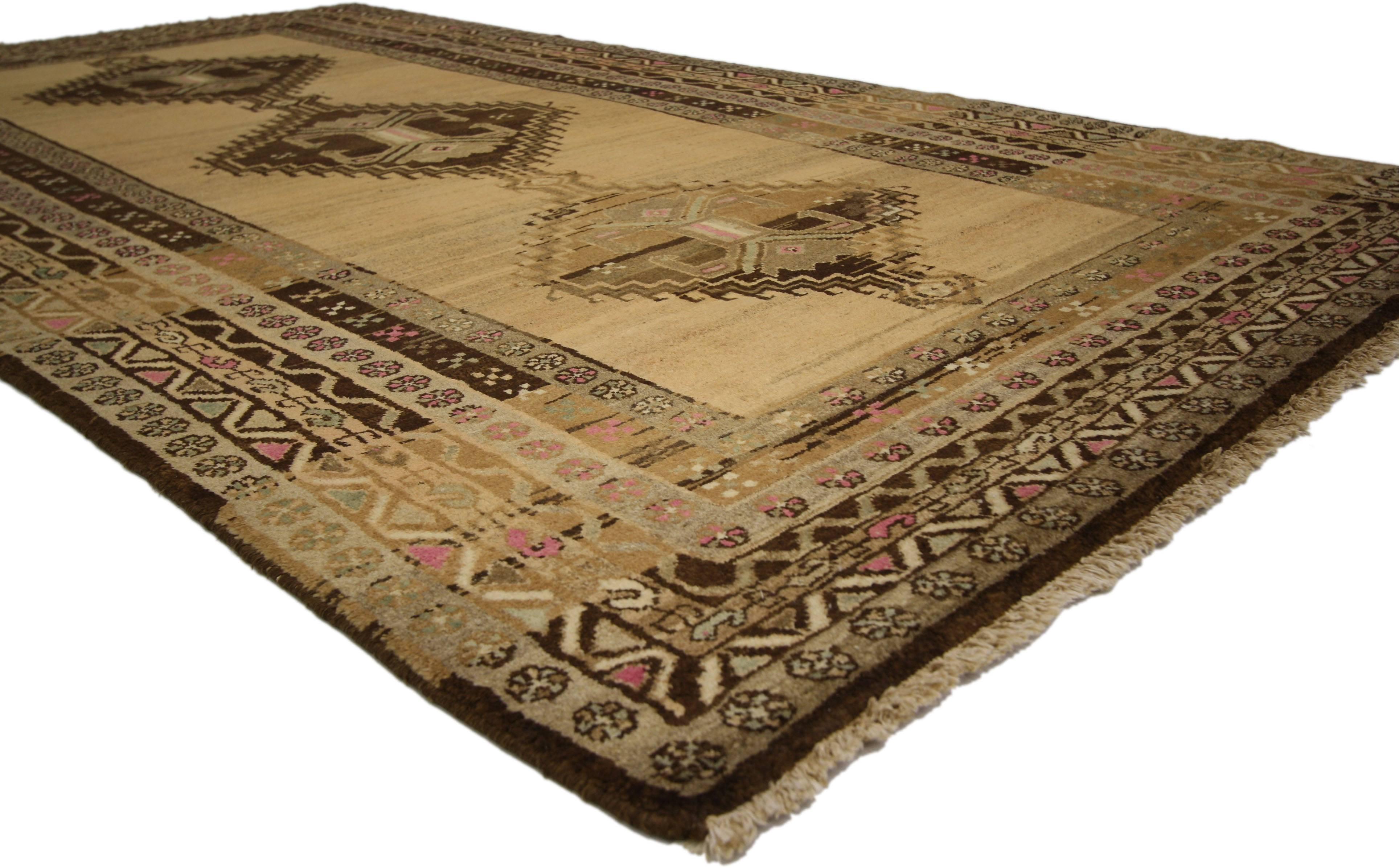Hand-Knotted Vintage Persian Hamadan Gallery Rug with Tribal Style For Sale