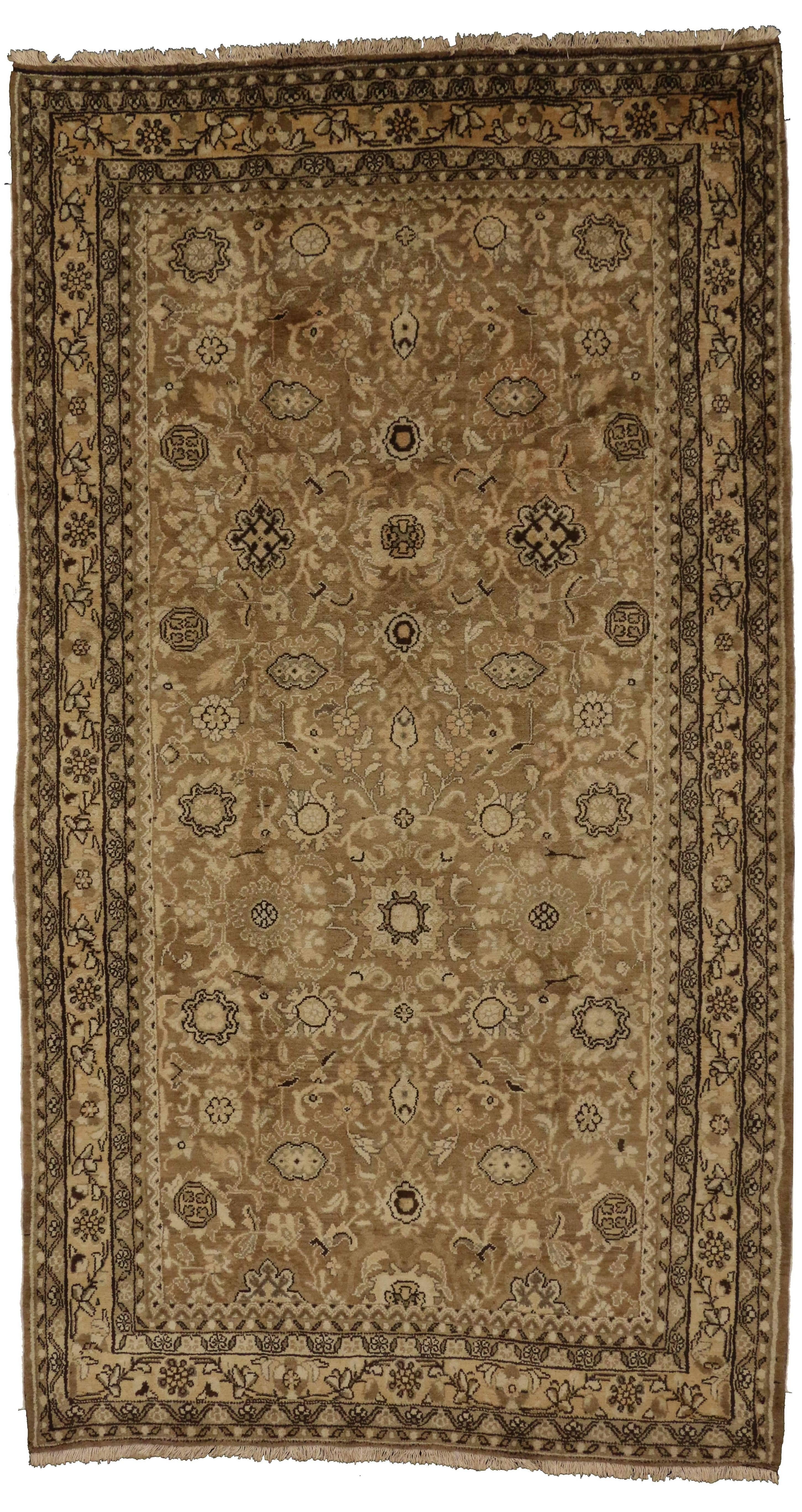 Vintage Persian Hamadan Gallery Rug with Warm, Neutral Colors In Good Condition For Sale In Dallas, TX