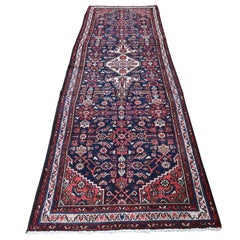 Vintage Persian Hamadan Good Condition Runner Hand Knotted Oriental Pure Wool Ru