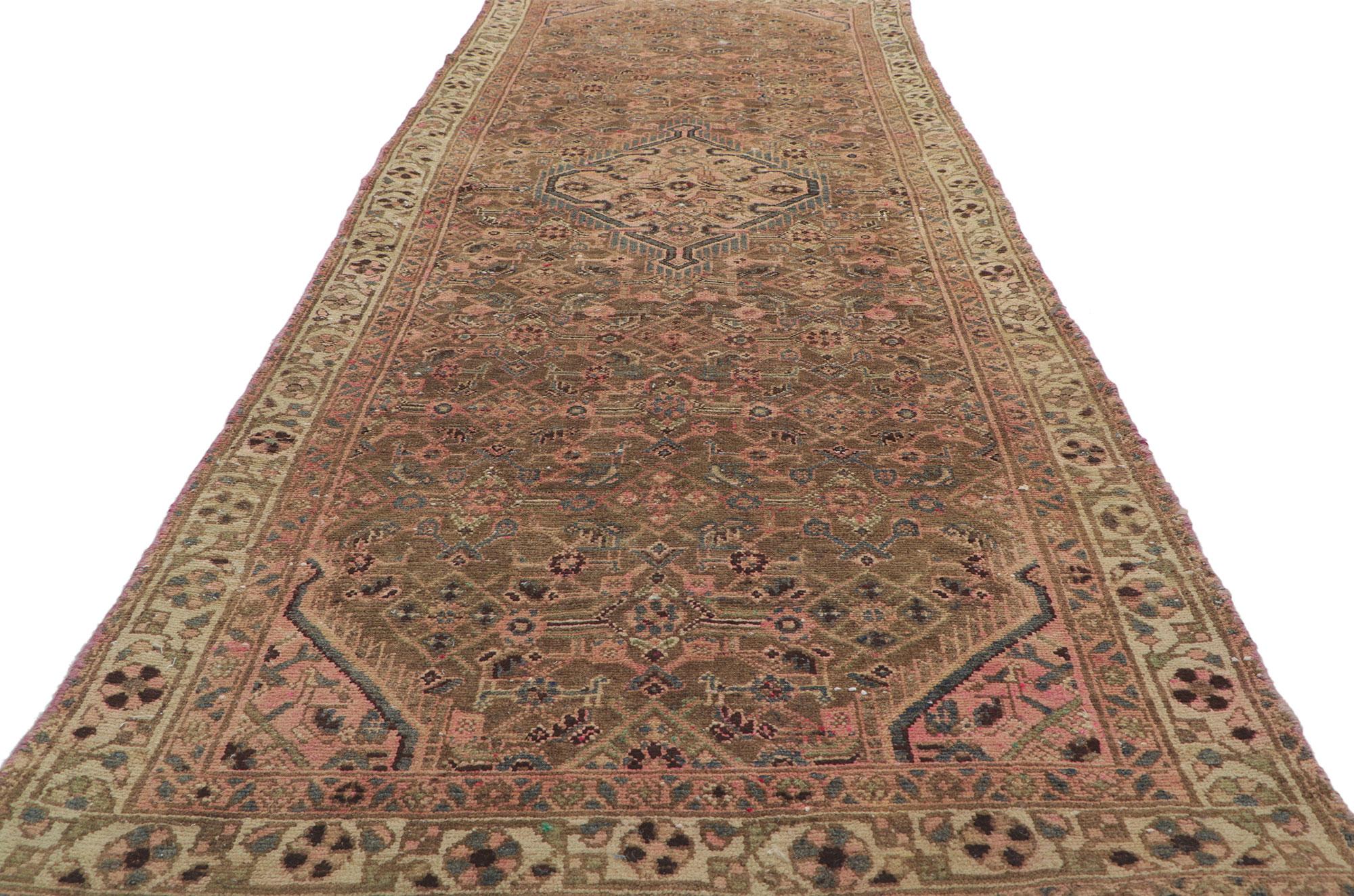 Hand-Knotted Vintage Persian Hamadan Hallway Runner with Herati Design For Sale