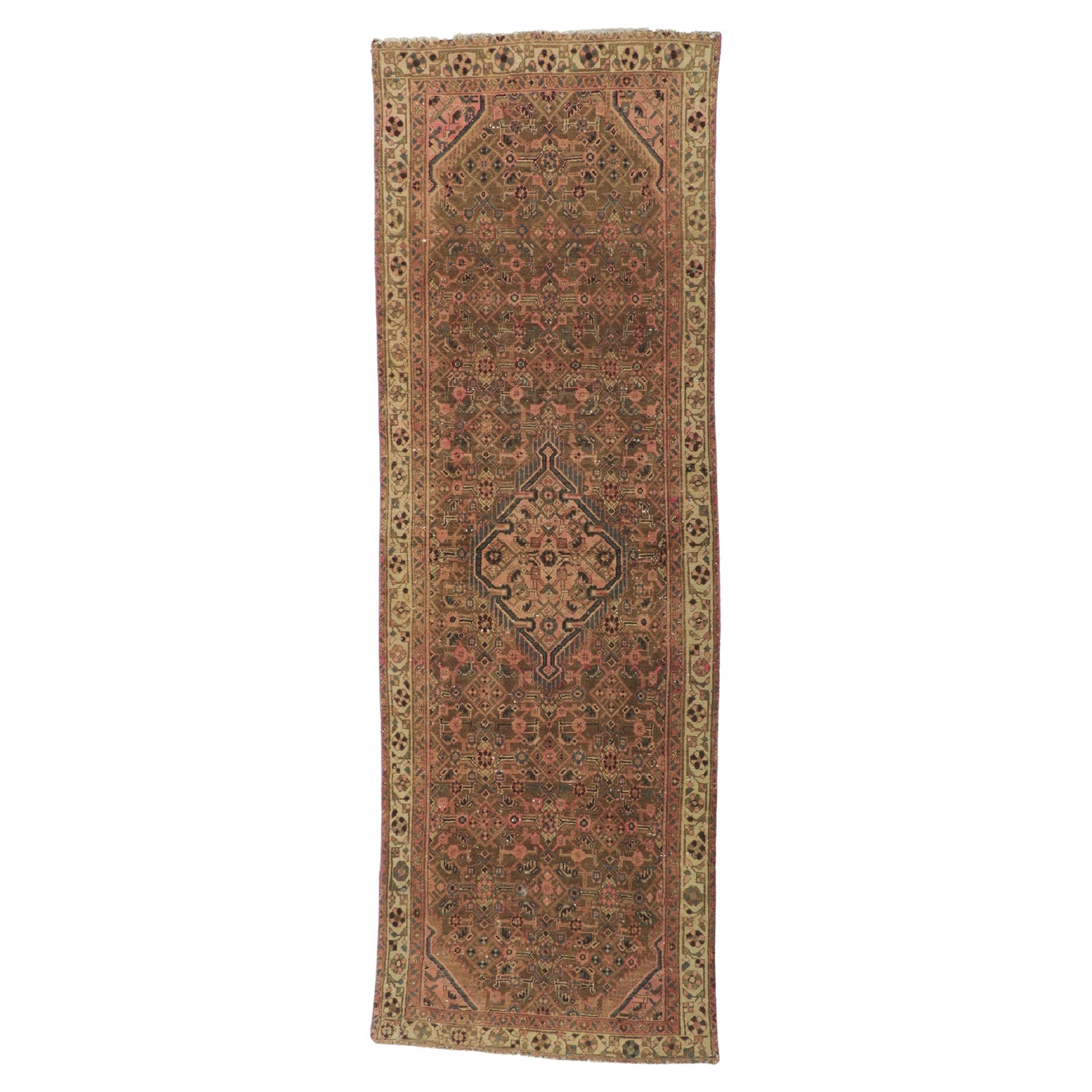 Tapis de couloir de couloir persan vintage Hamadan avec motif Herati