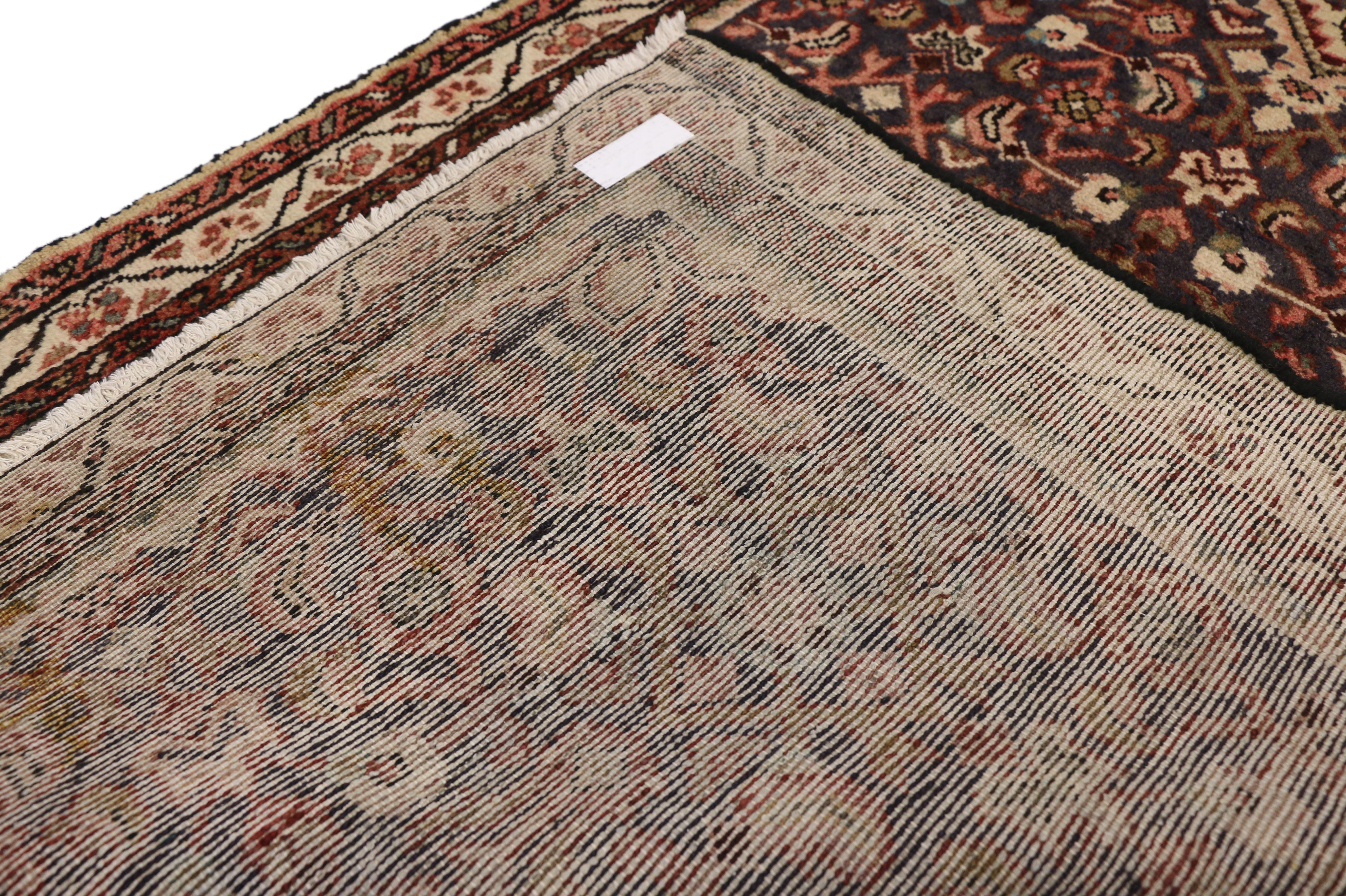 Vintage Persian Hamadan Hallway Runner with Rustic Arts & Crafts Style In Good Condition For Sale In Dallas, TX