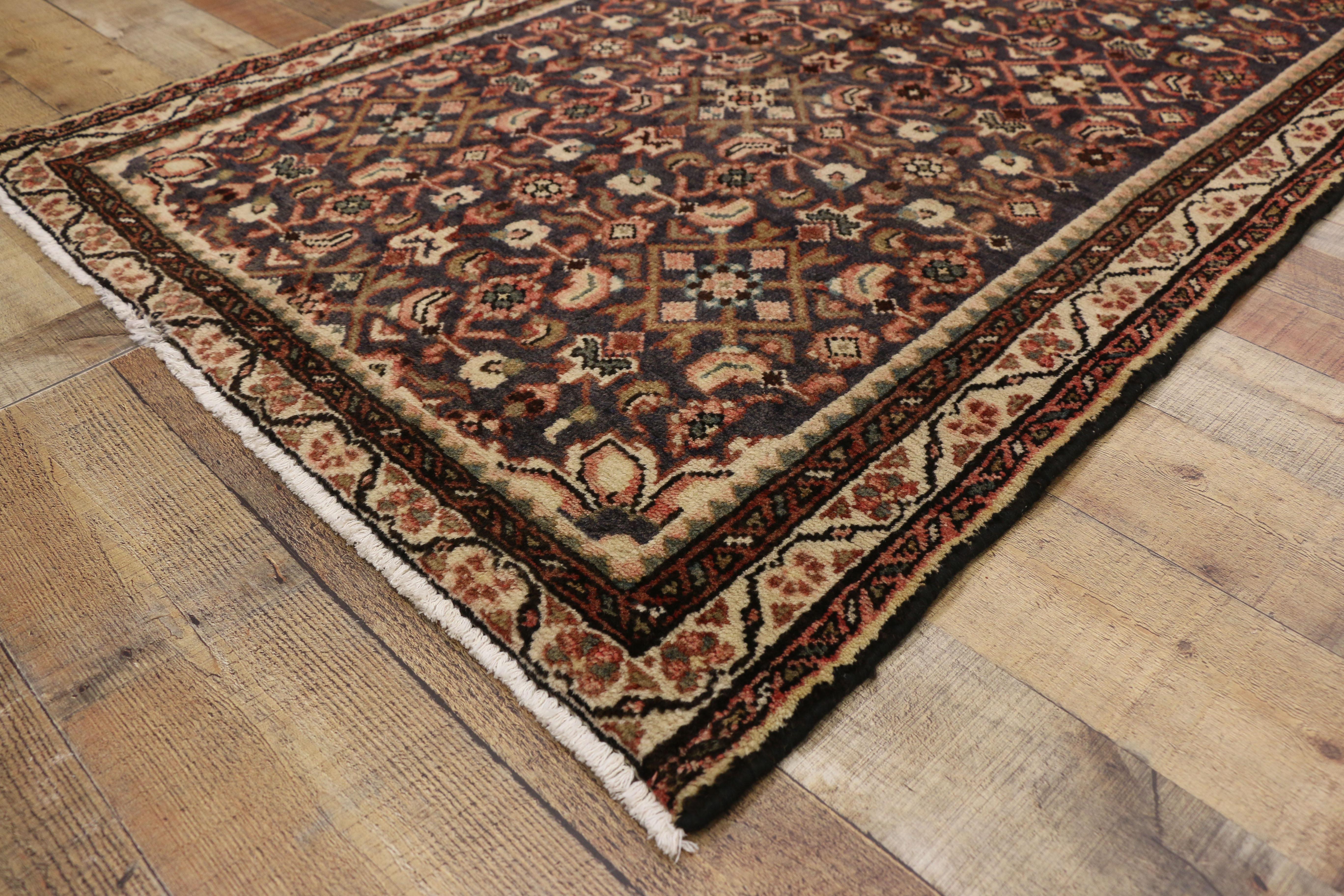 20th Century Vintage Persian Hamadan Hallway Runner with Rustic Arts & Crafts Style For Sale