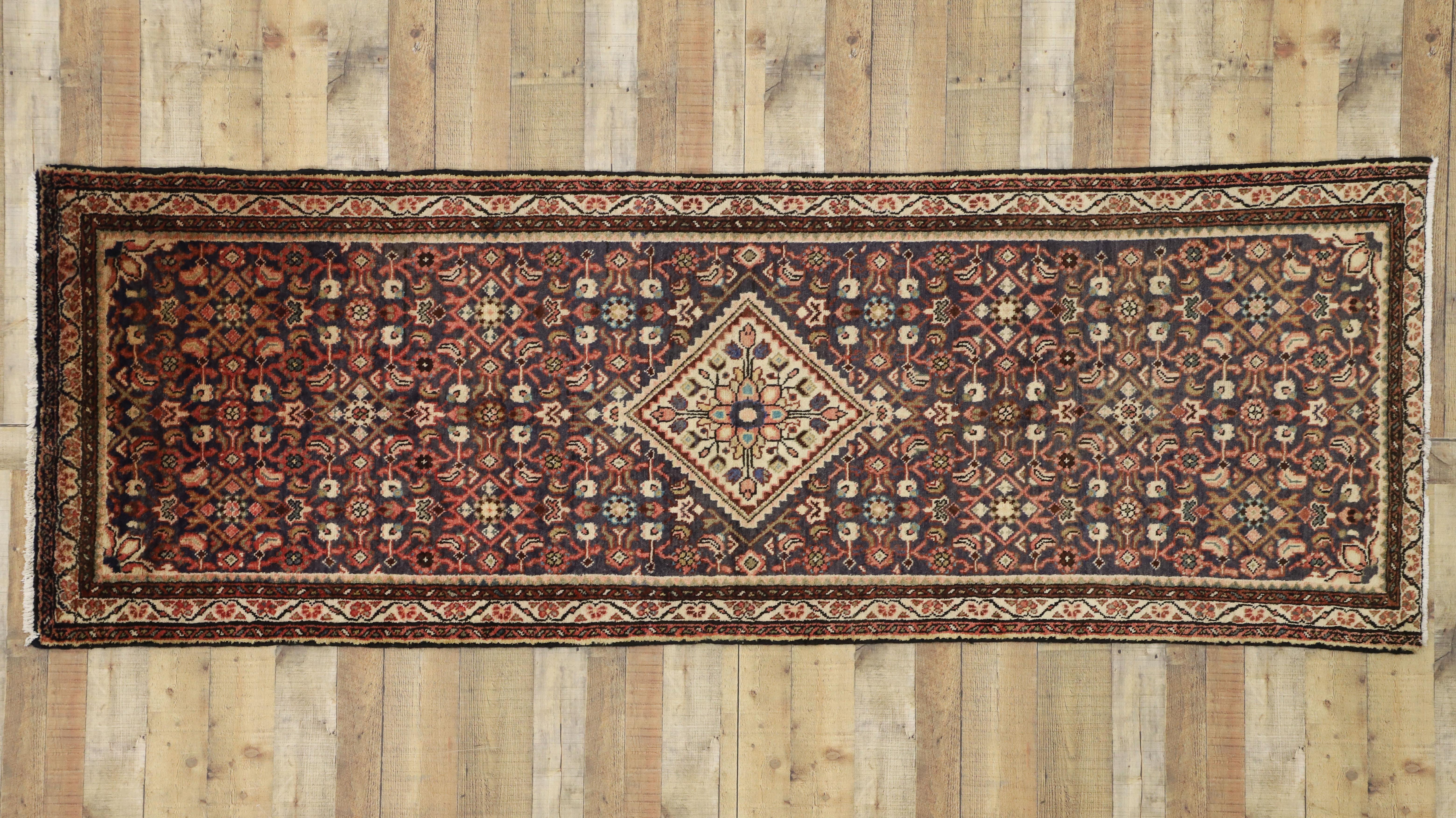 Vintage Persian Hamadan Hallway Runner with Rustic Arts & Crafts Style For Sale 1