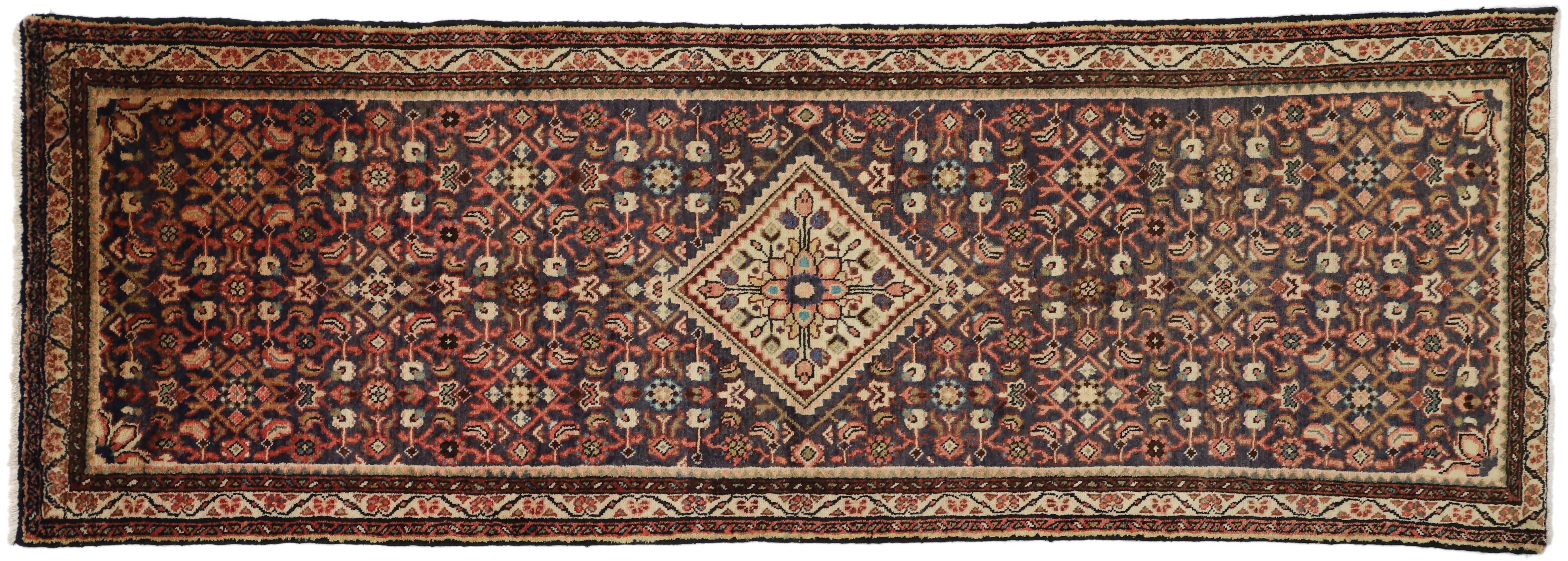 Vintage Persian Hamadan Hallway Runner with Rustic Arts & Crafts Style For Sale 2