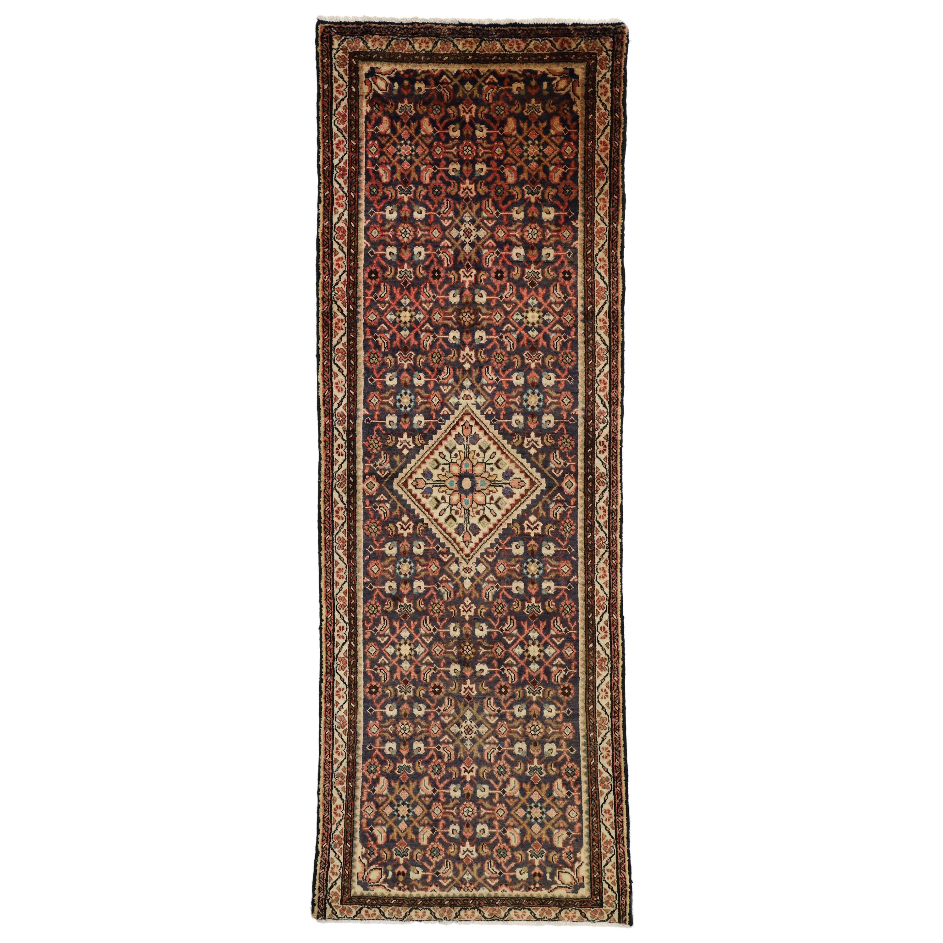 Tapis de couloir persan Hamadan vintage de style Arts & Crafts rustique