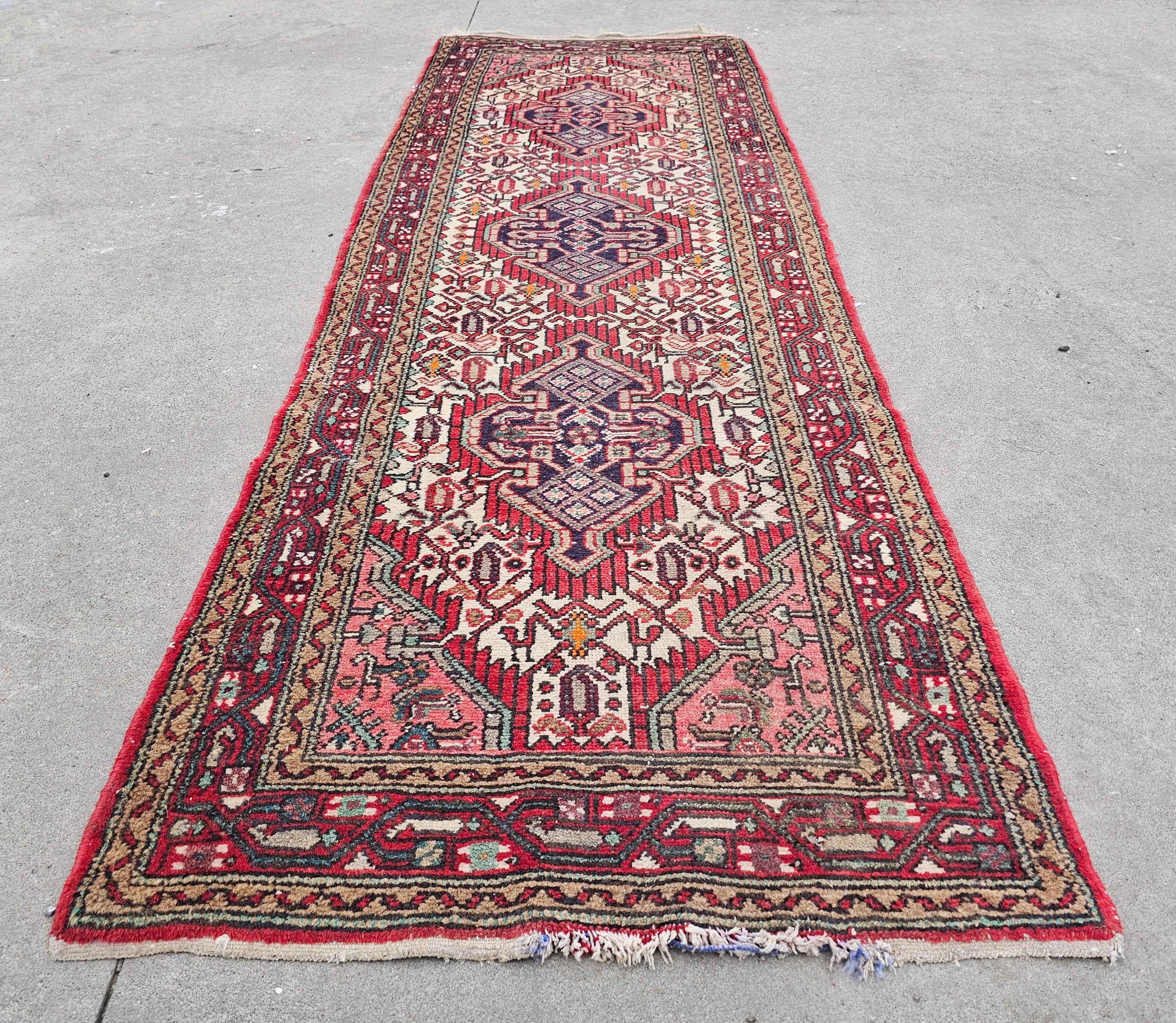 Wool Vintage Persian Hamadan Hand-Knotted Runner, Iran 1950s For Sale