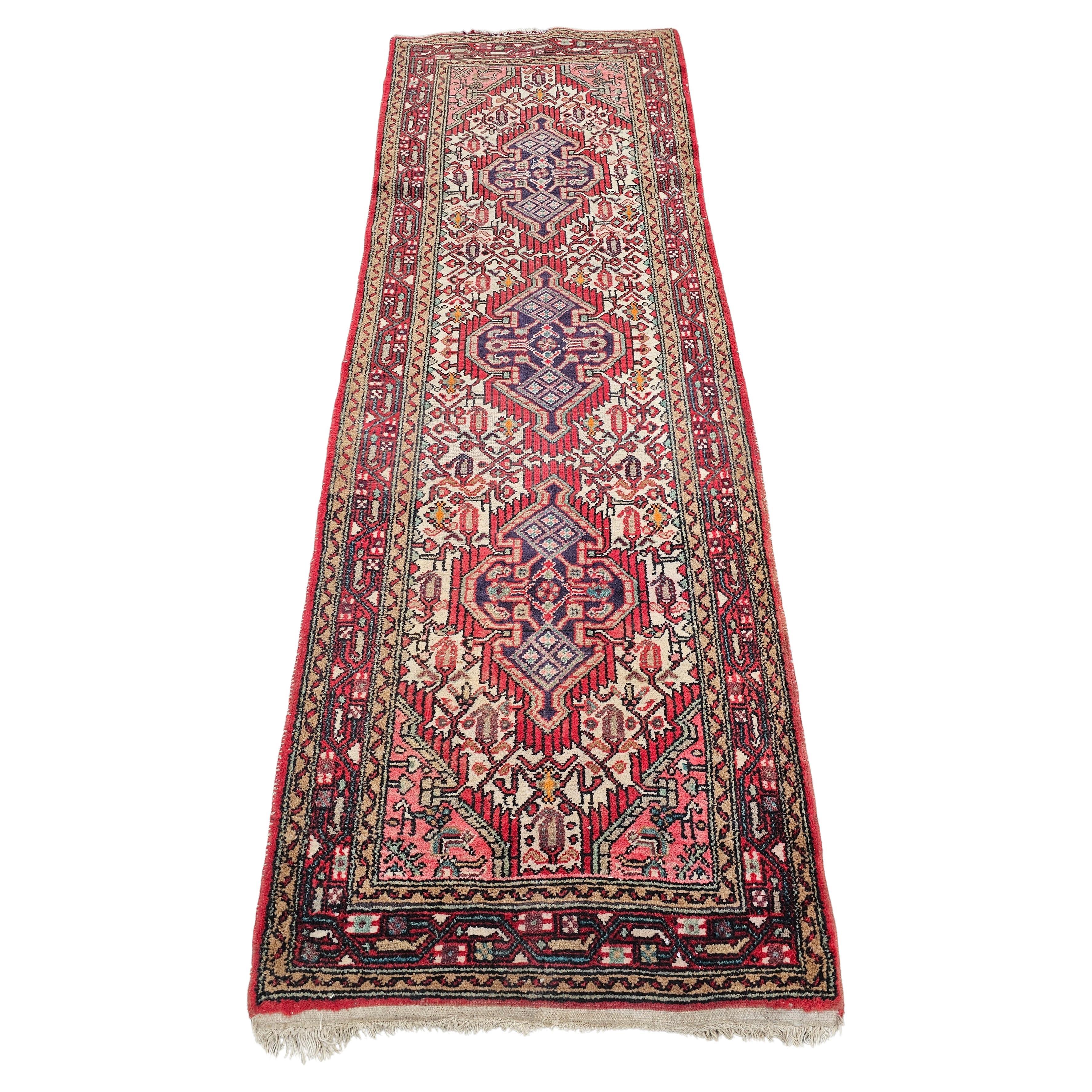 Vintage Persian Hamadan Hand-Knotted Runner, Iran 1950s