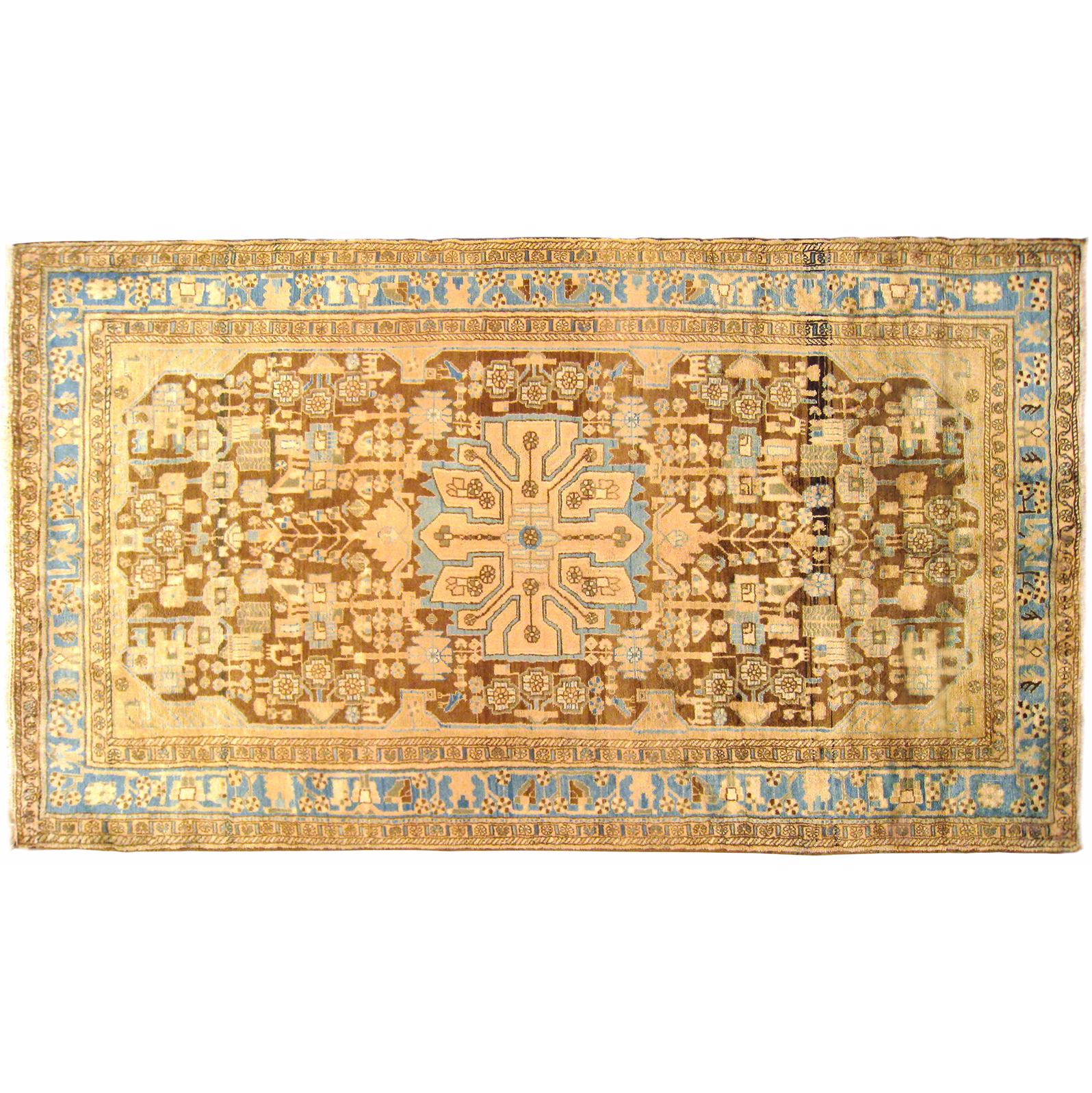 Vintage Persian Hamadan Oriental Rug in Small Gallery Size with Soft Earth Tones